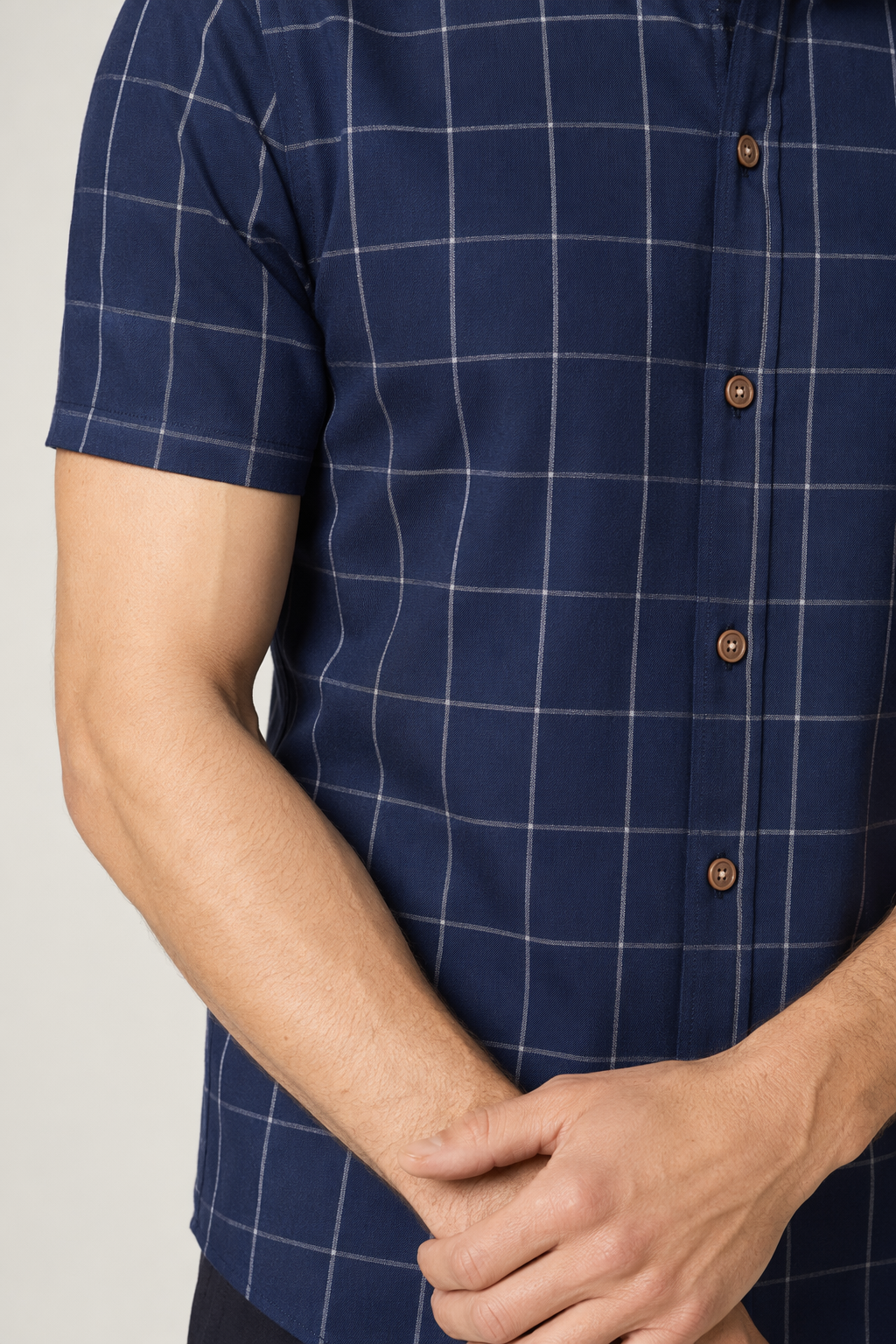 Navy Checkered Short Sleeve Button-Up Shirt for Men Default