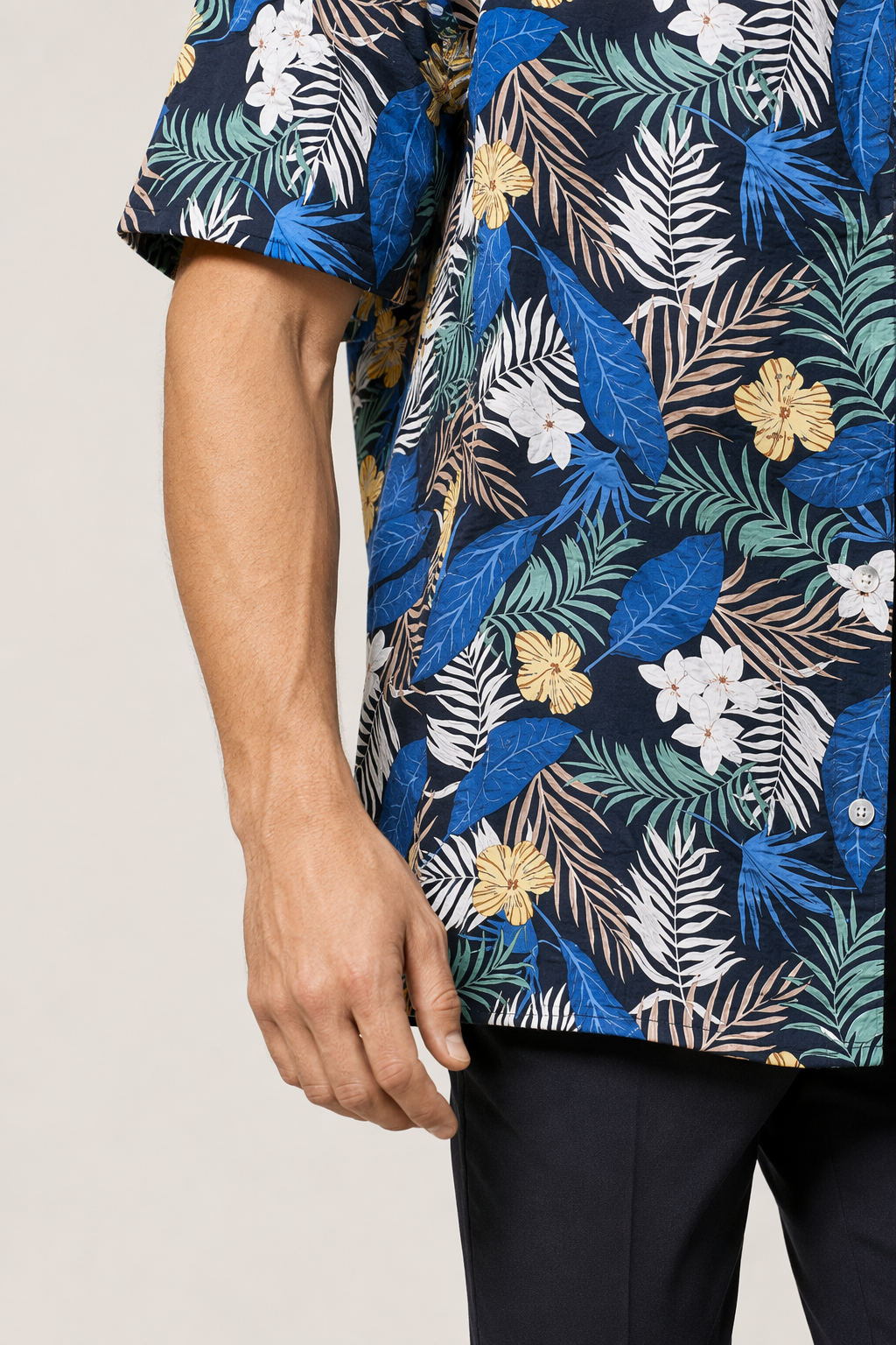 Yellow Hibiscus Print Short Sleeve Oversized Men's Hawaiian Shirt Default