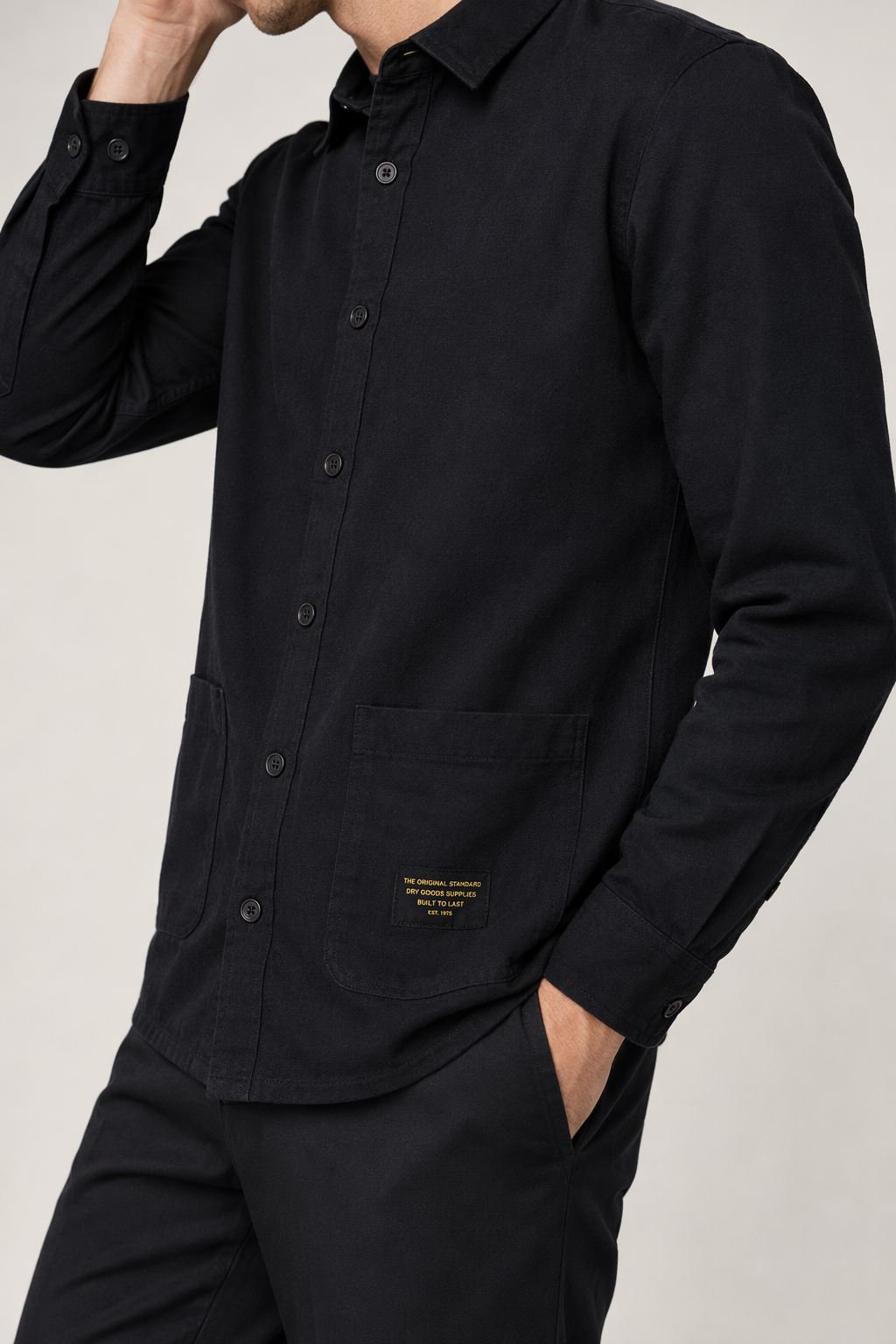 Men's Pocketed Button-Up Shirt Black
