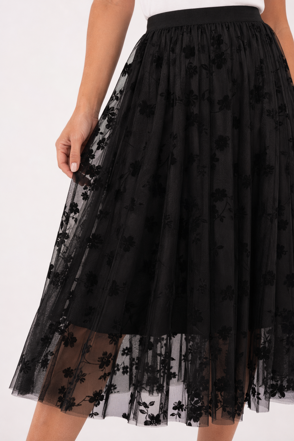 High Waisted Elastic Women's A-Line Skirt Black