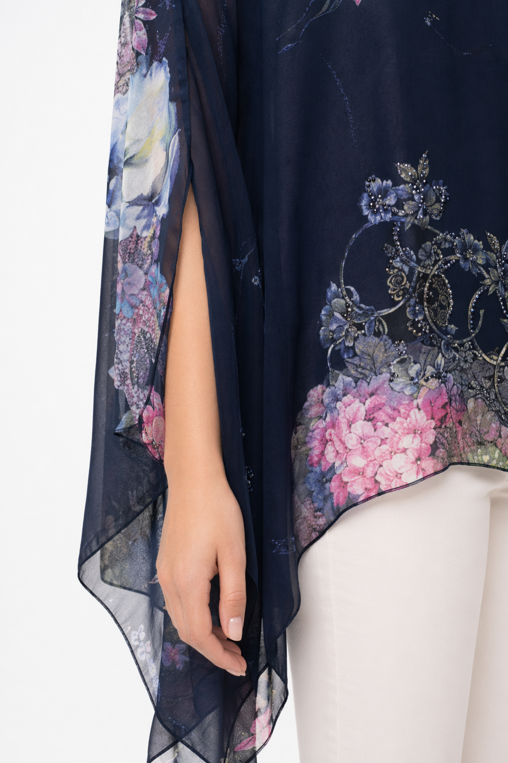 Chiffon Peony Oversized Blouse for Women Navy