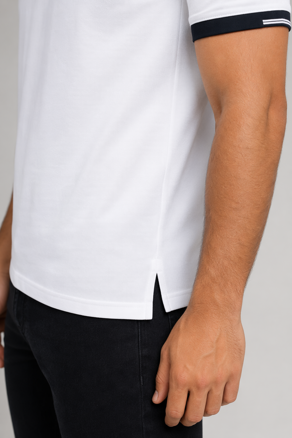 Two Tone Polo Shirt for Men with Short Sleeves White