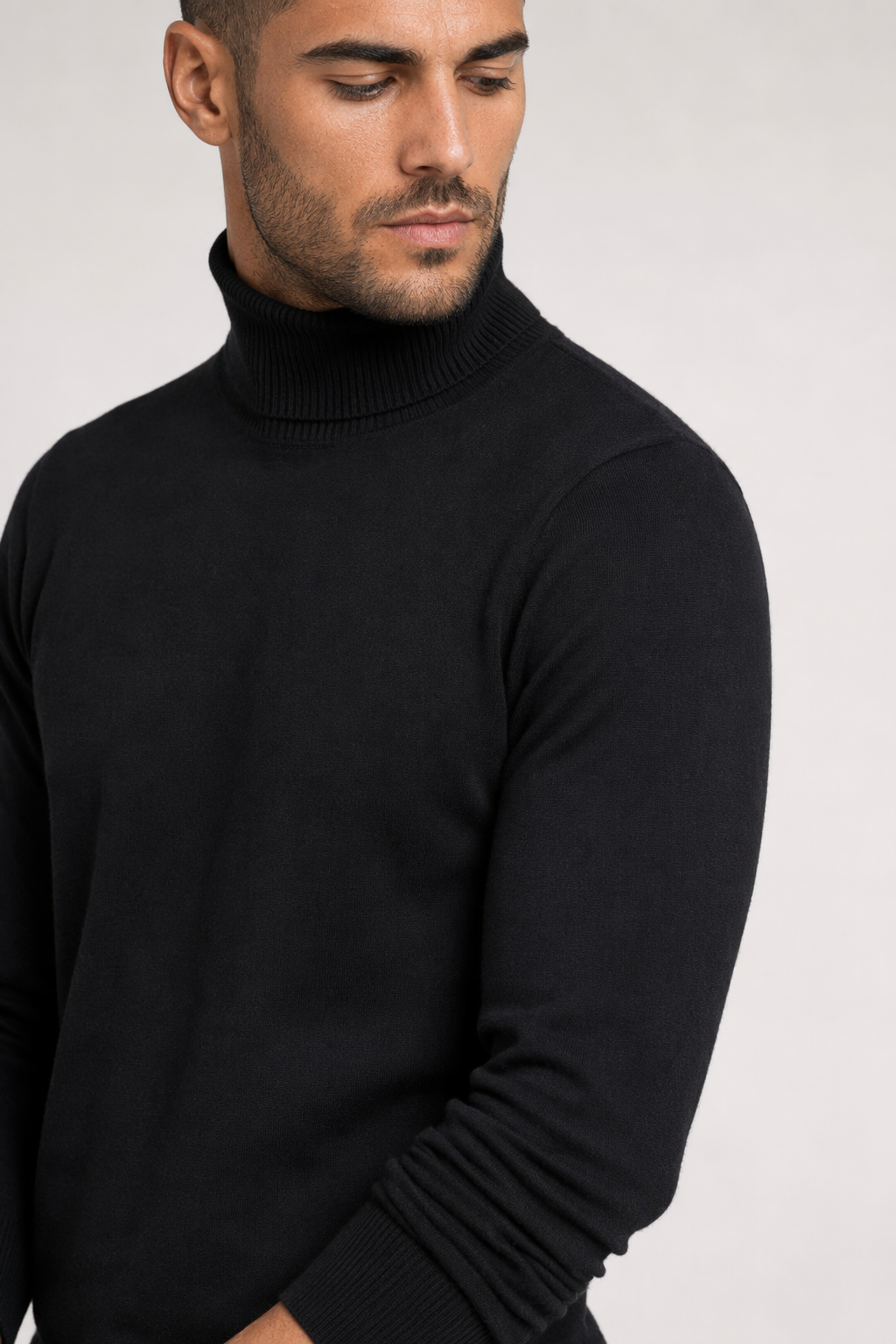 Slim-Fit Turtleneck Sweater for Men Black