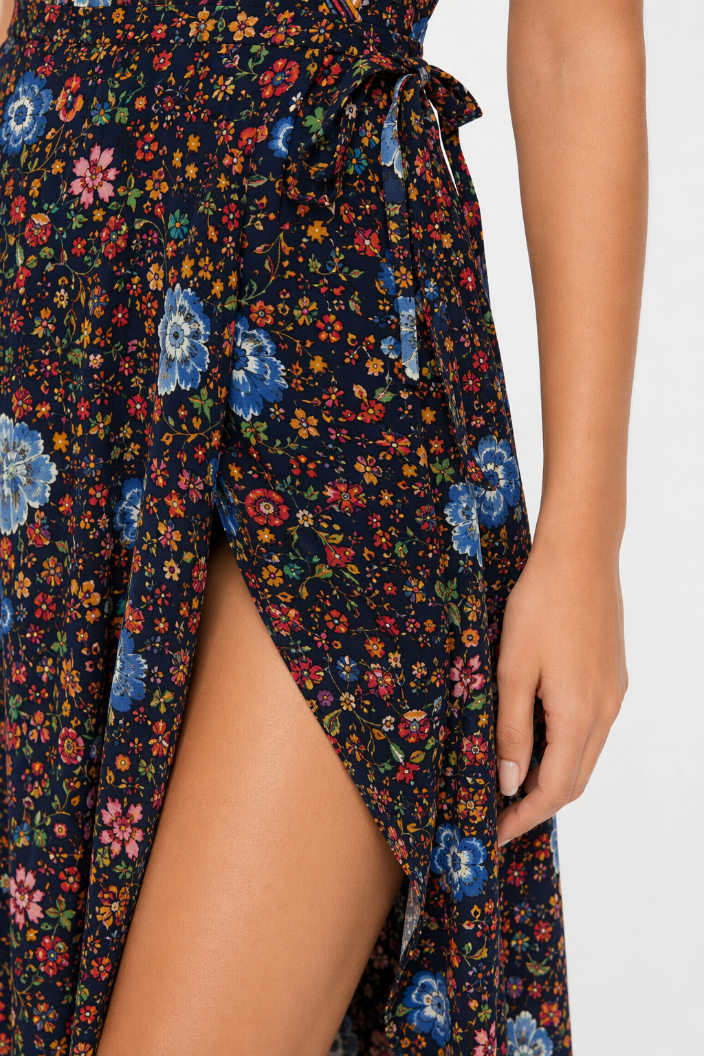 Floral Maxi Dress with V Neck and Wrap Design for Women Navy