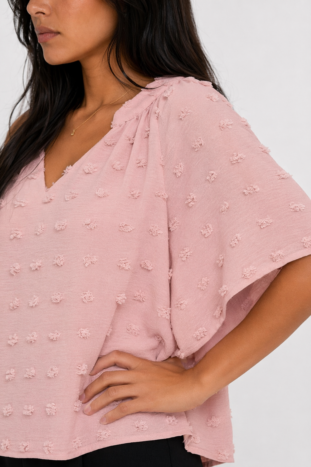 Women's Summer Top with Batwing V-Neck Design Pink