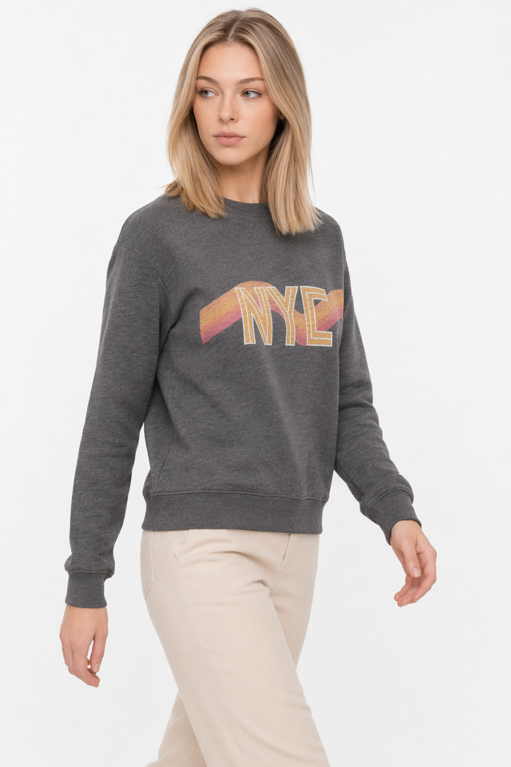 Retro 70's Crewneck Sweatshirt for Women in New York City Style Dark Heather