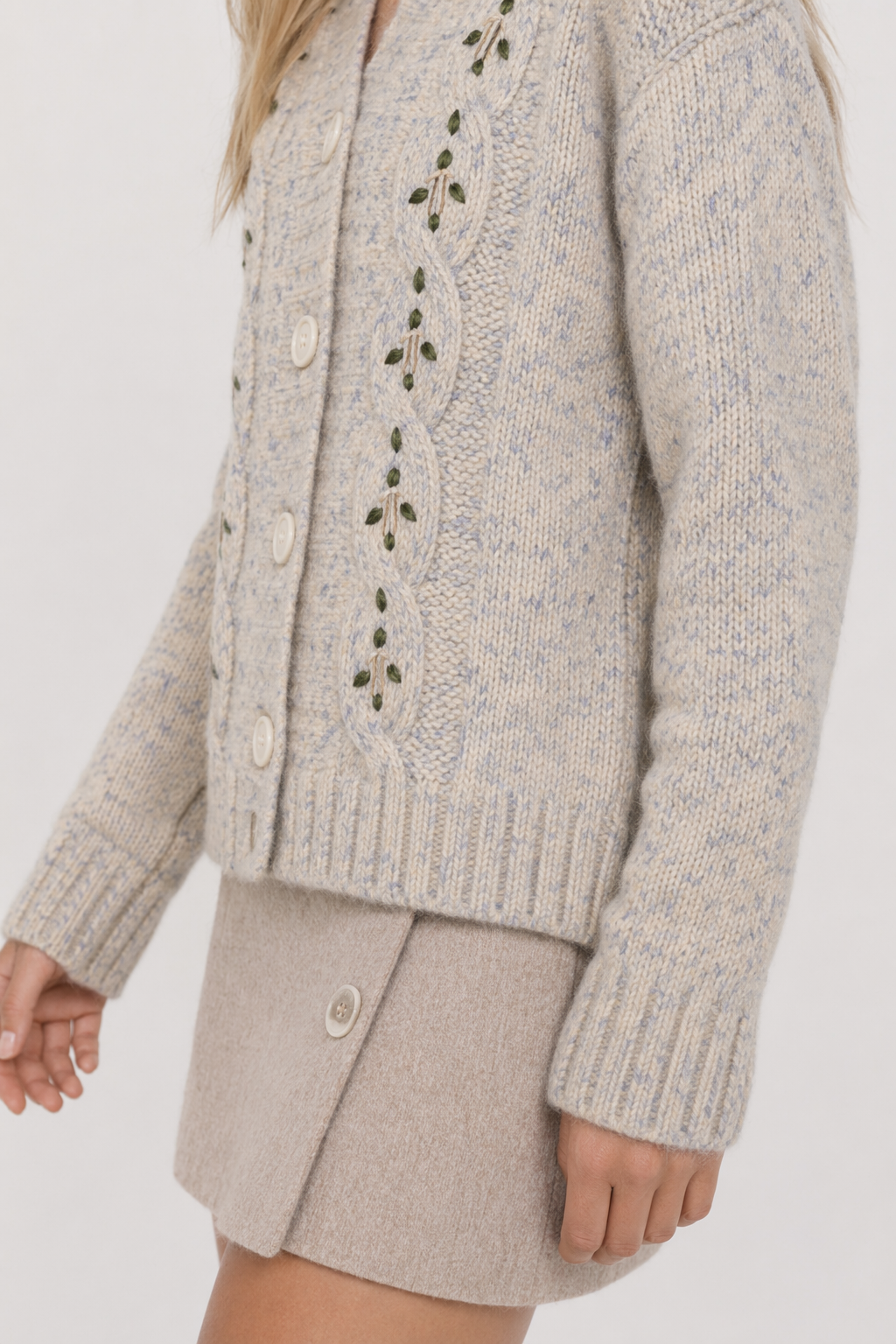 Button Front Sweater Cardigan for Women with a V-Neck Beige