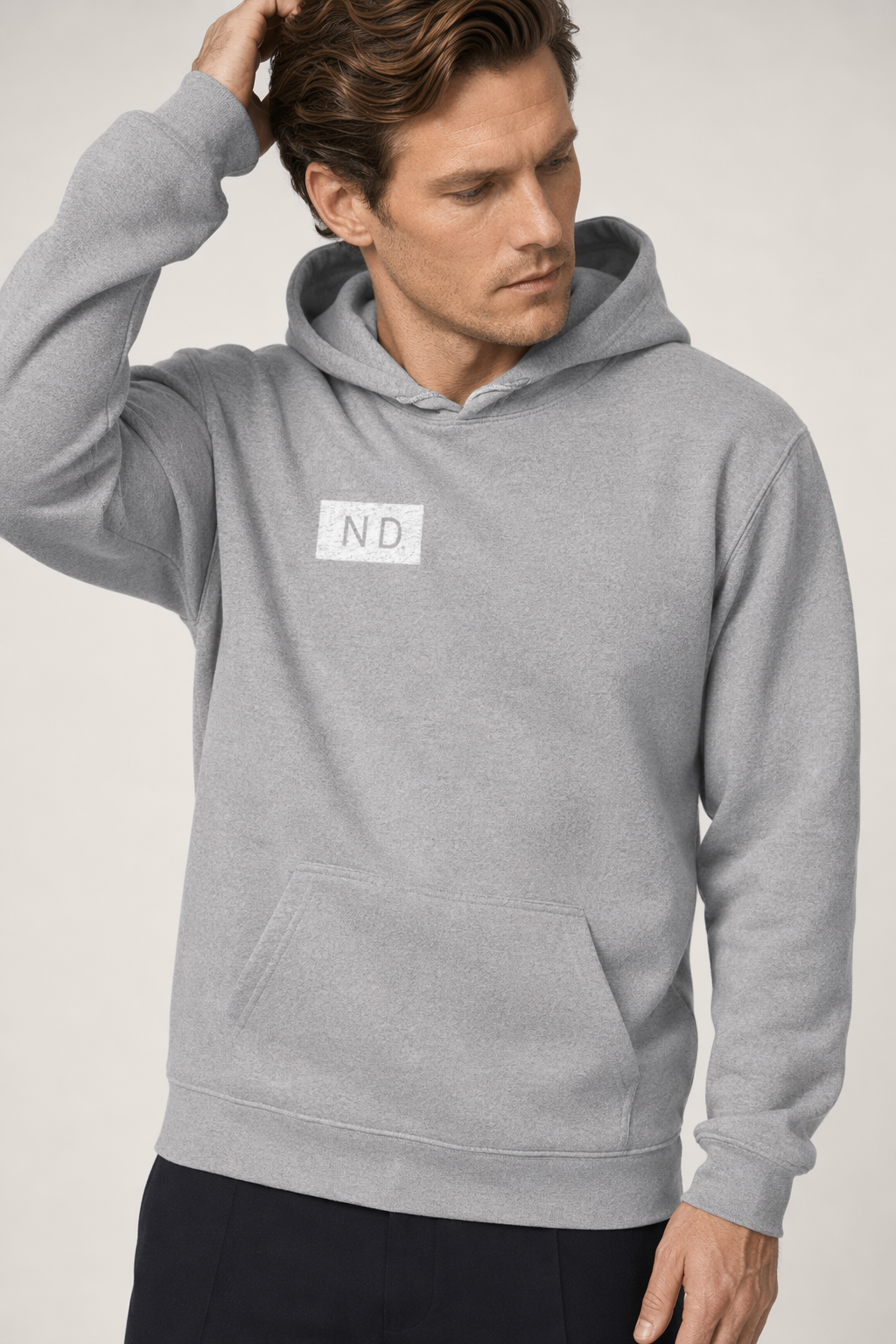 Hooded Sweatshirt with Logo on Front and Back Sport Grey