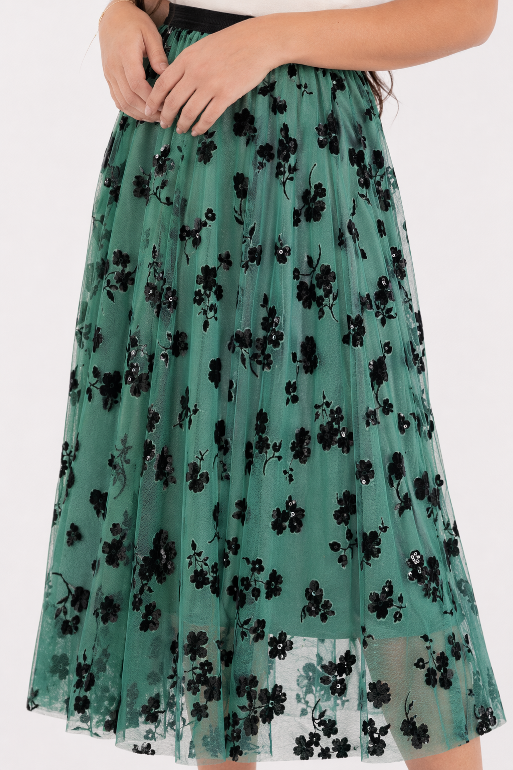 High Waisted Elastic Women's A-Line Skirt Green