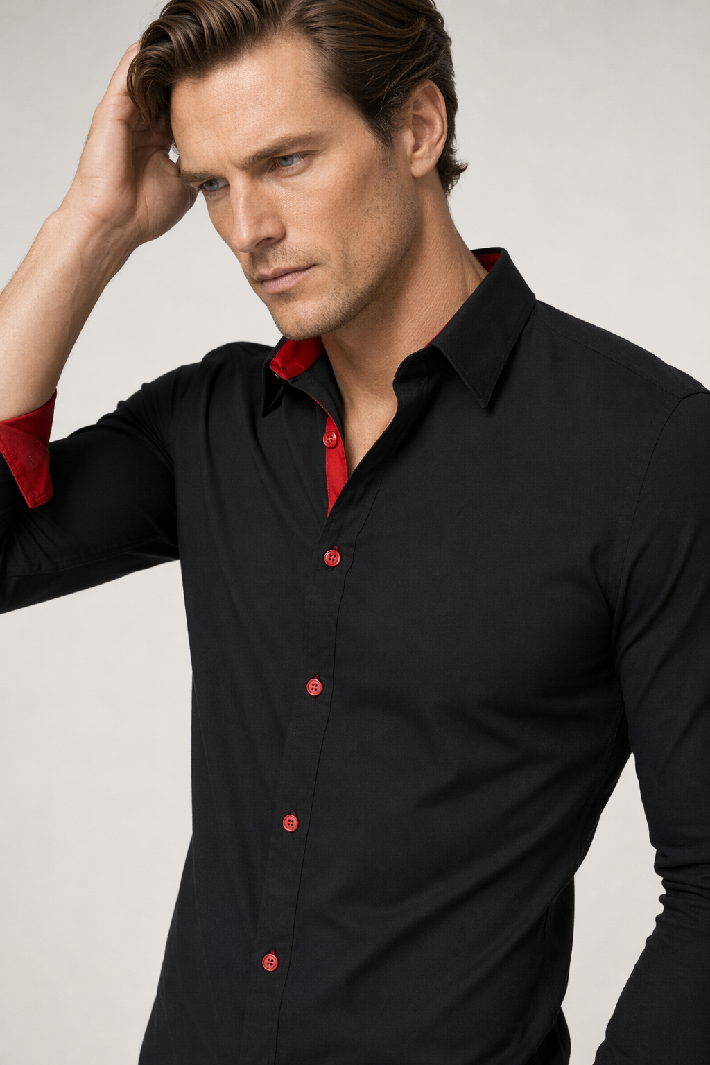 Slim-Fit Long Sleeve Button-Up Shirt for Men Midnight Black