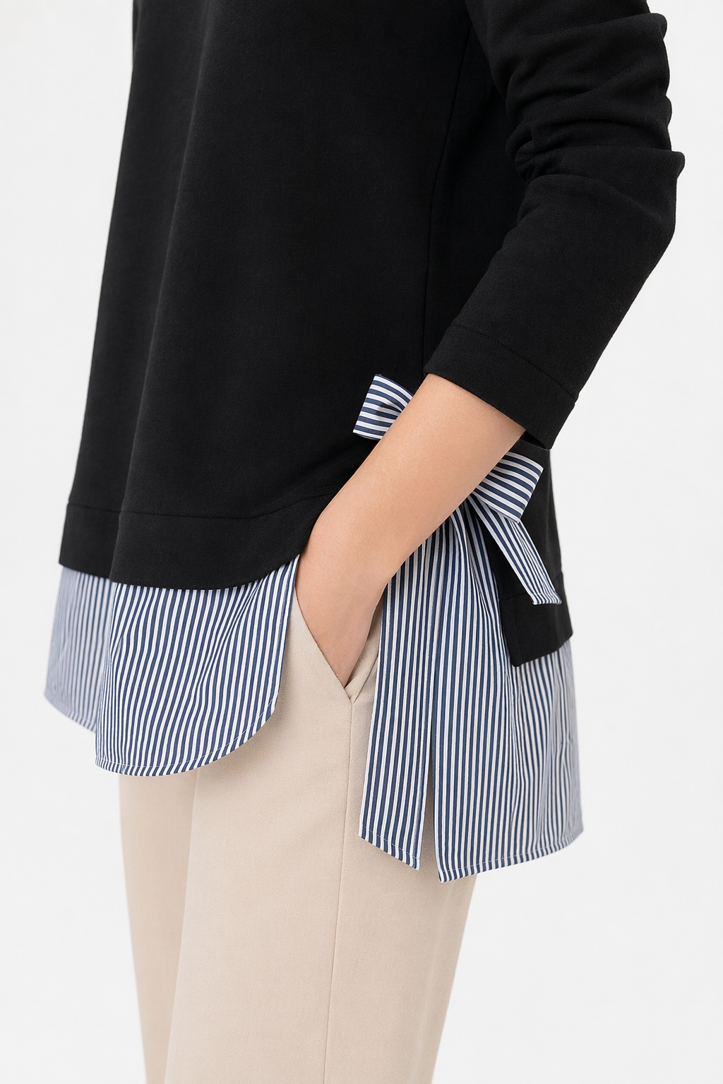 Double Layer Bow-Trimmed Women's Faux Shirt BLACK