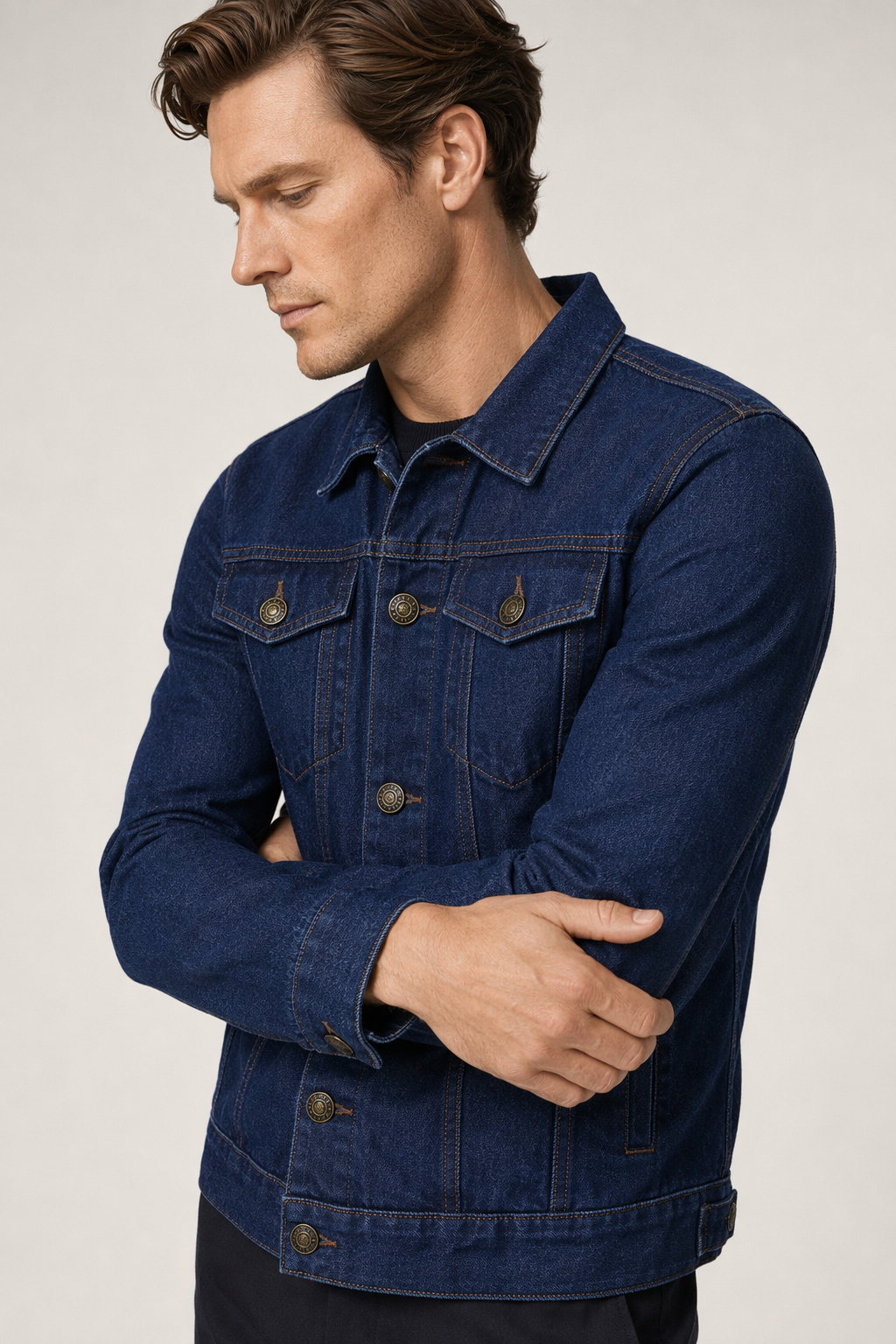 Denim Streetwear Jacket for Men Dark blue