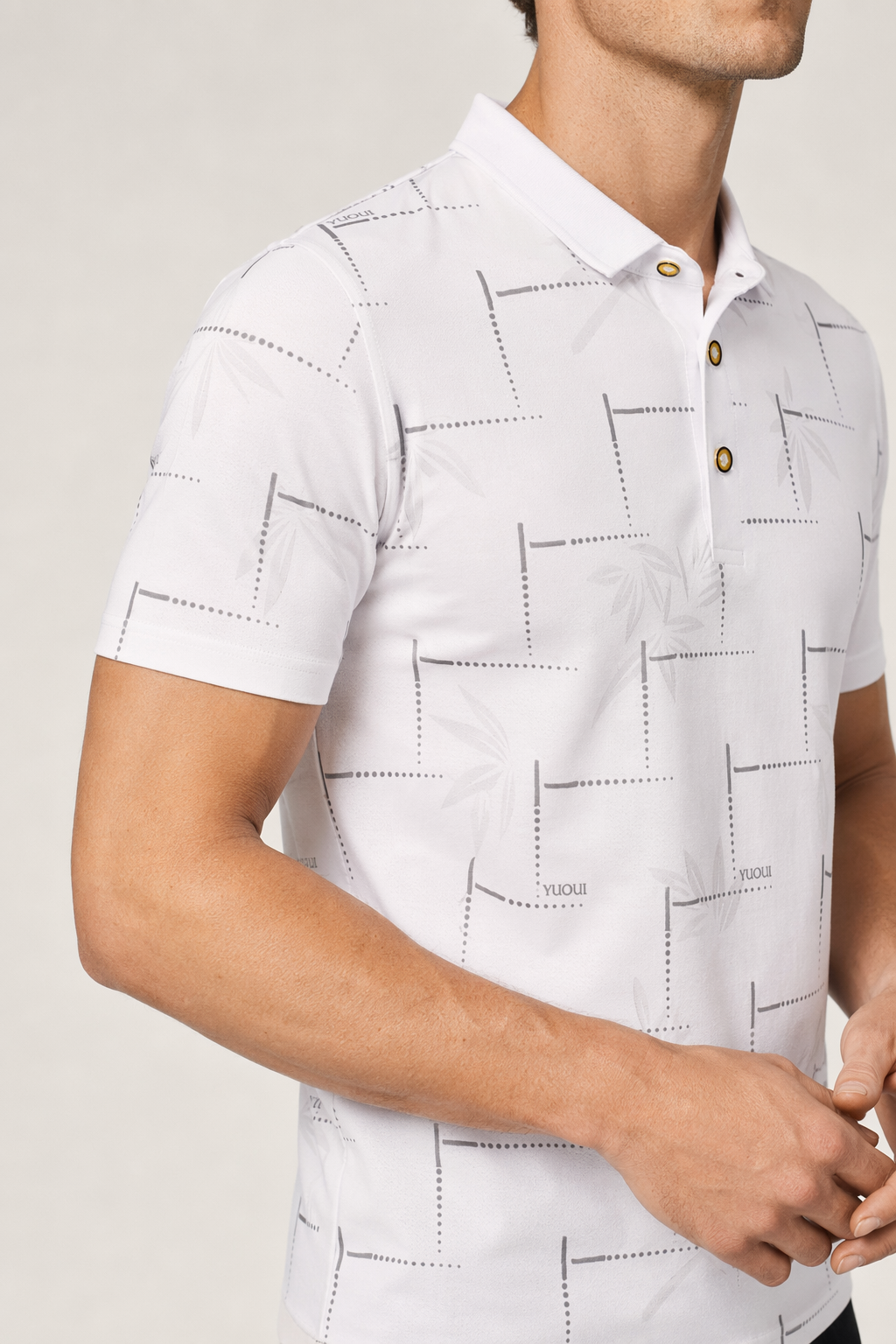 Polo Shirt for Men with Floral Patterns White