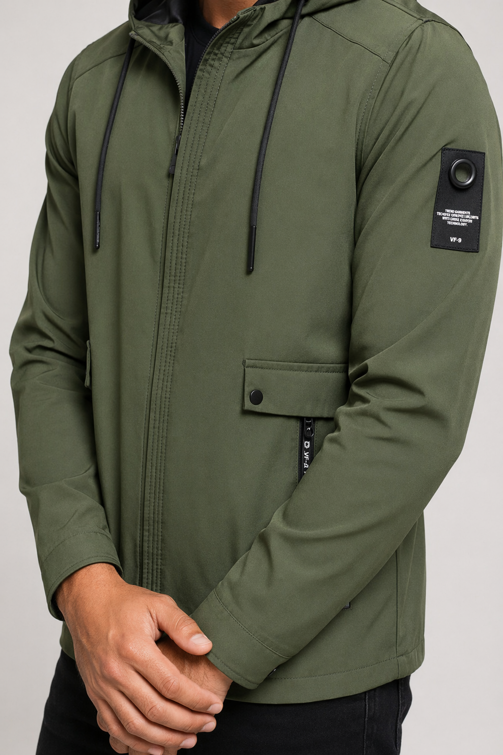 Zippered Street Style Hooded Jacket for Men Army Green