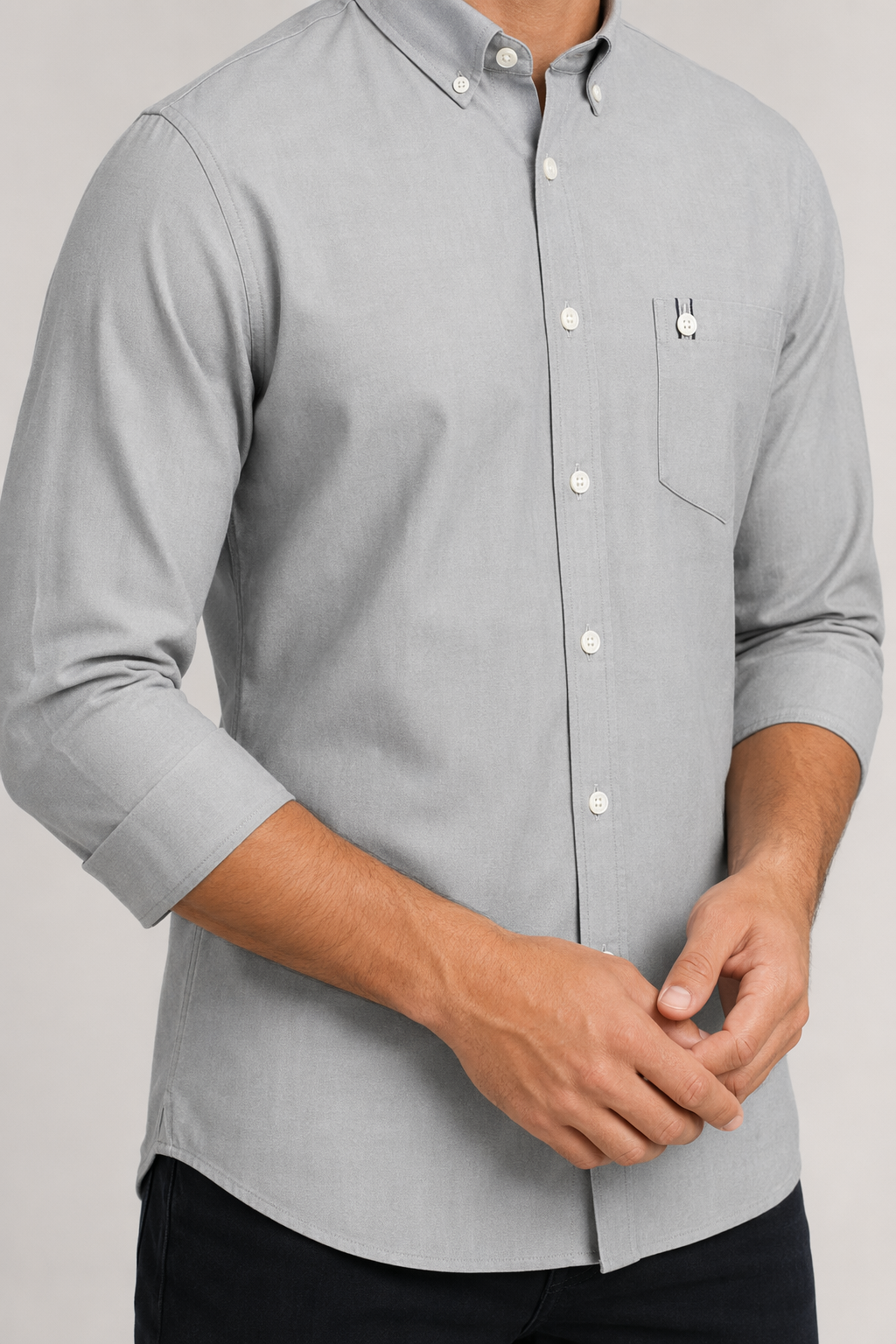Men's Button-Down Shirt with Three-Quarter Sleeves Gray