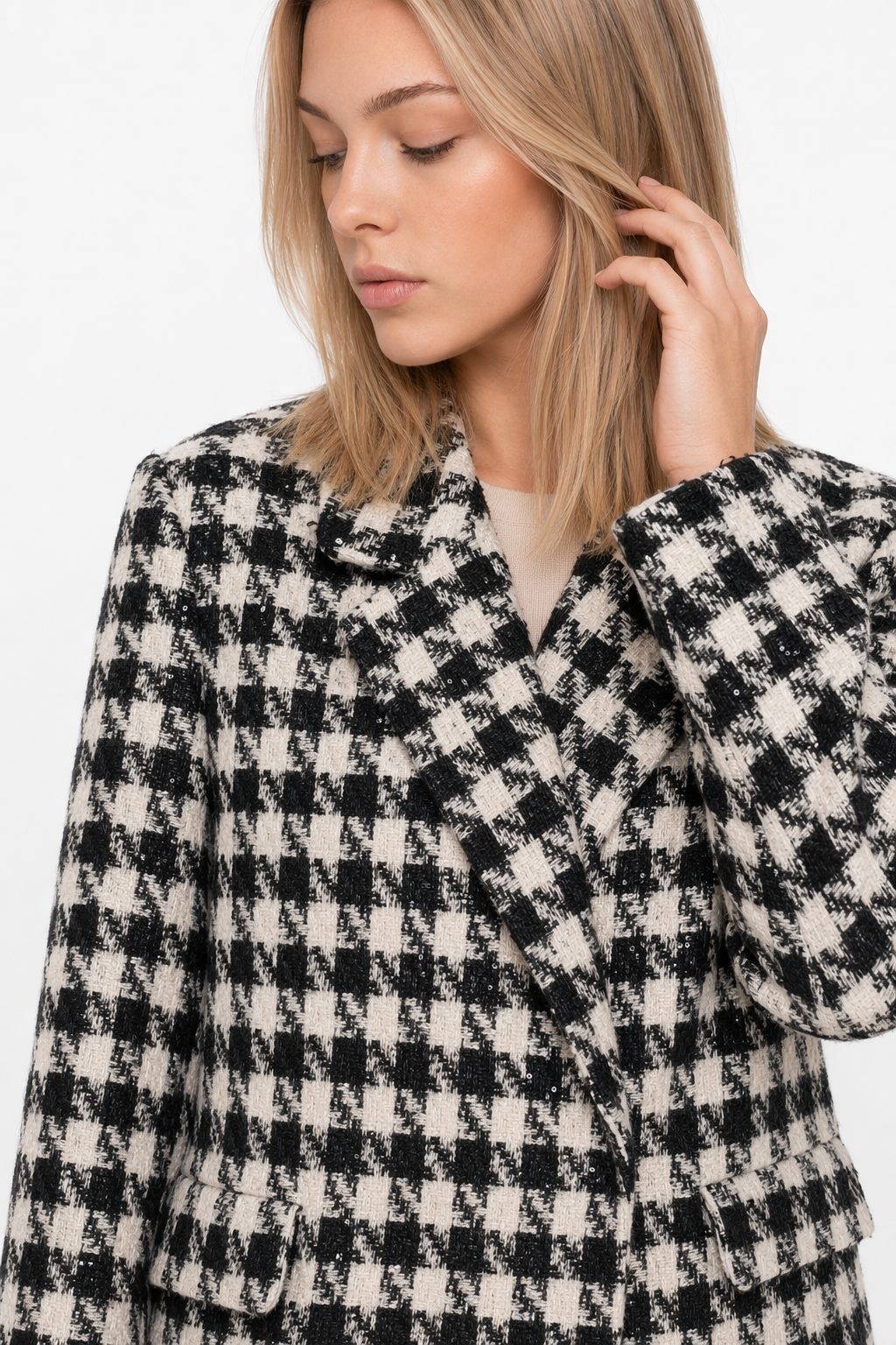 Long Coat for Women with Houndstooth Design Default