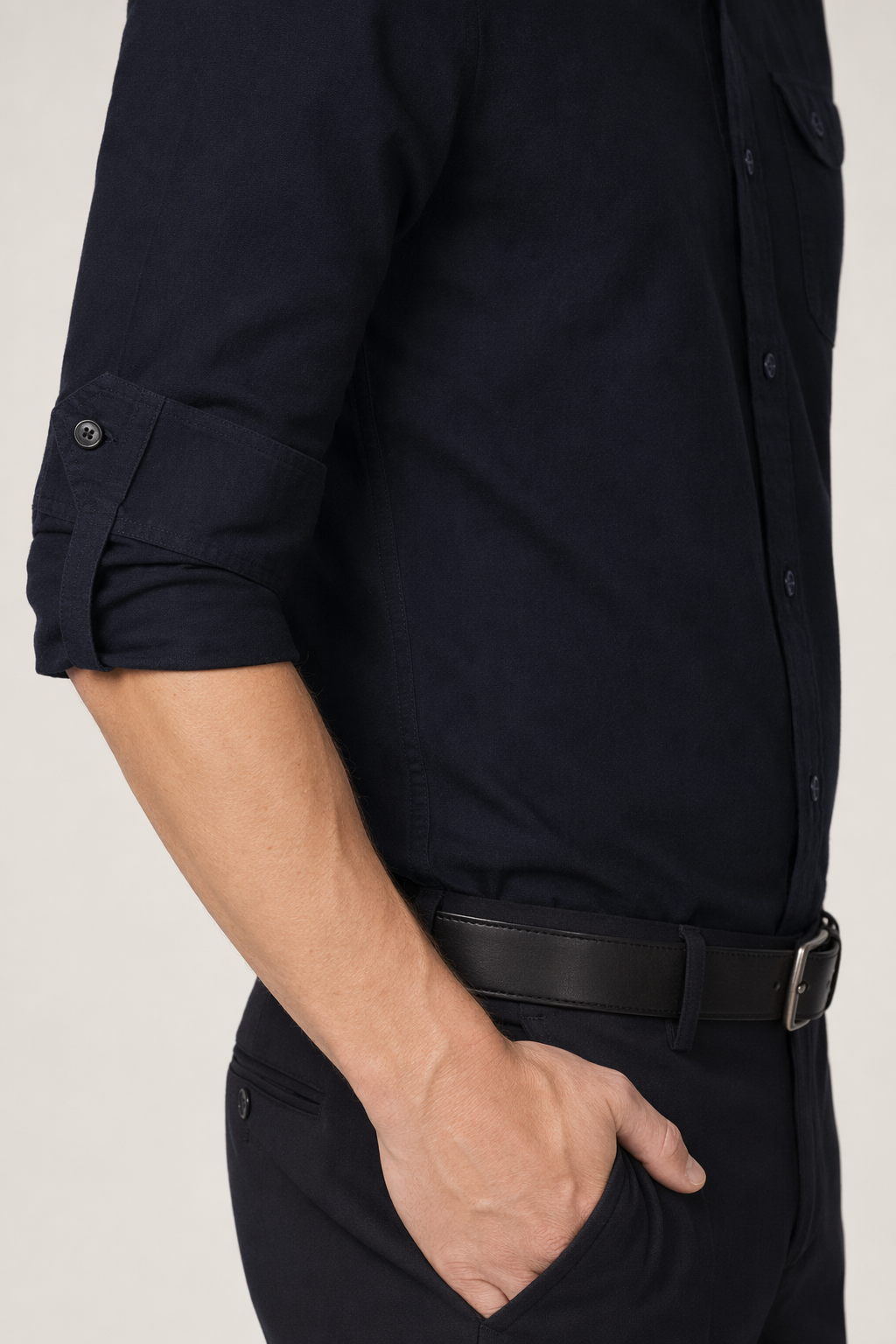 Cotton Button Front Shirt - Long Sleeve Men's Navy