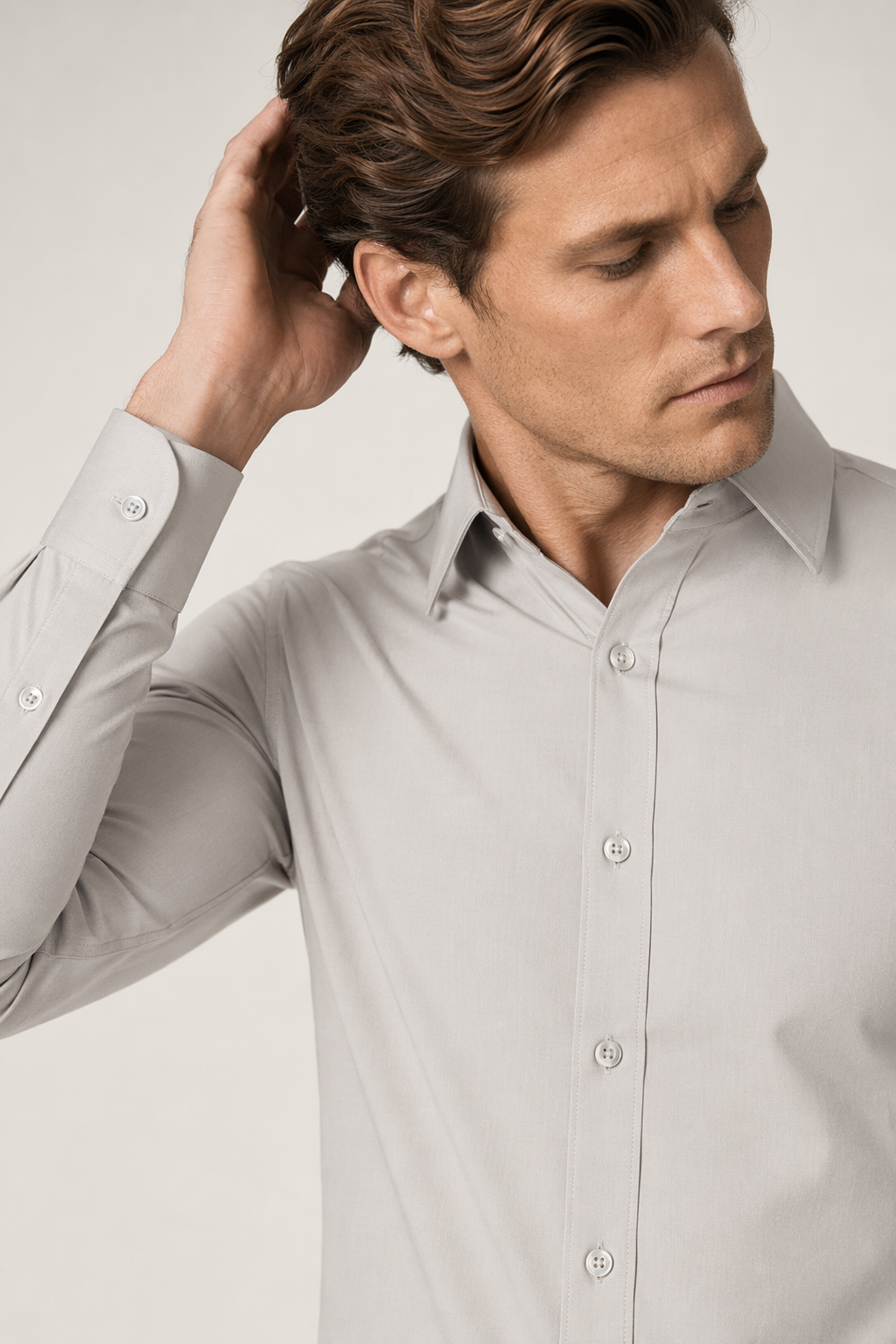 Slim Fit Button-Up Shirt for Men - Stylish and Modern Design Beige