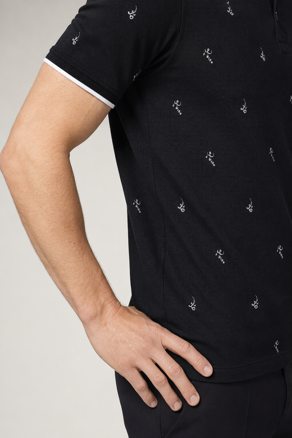Short-Sleeve Printed Polo for Men Black