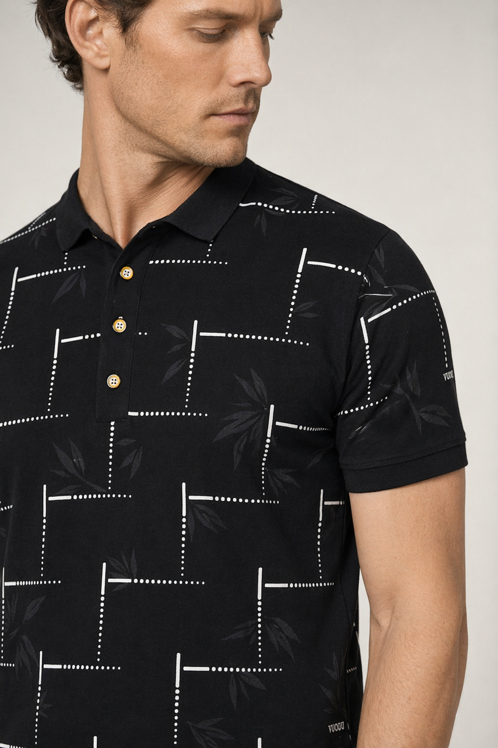 Polo Shirt for Men with Floral Patterns Black