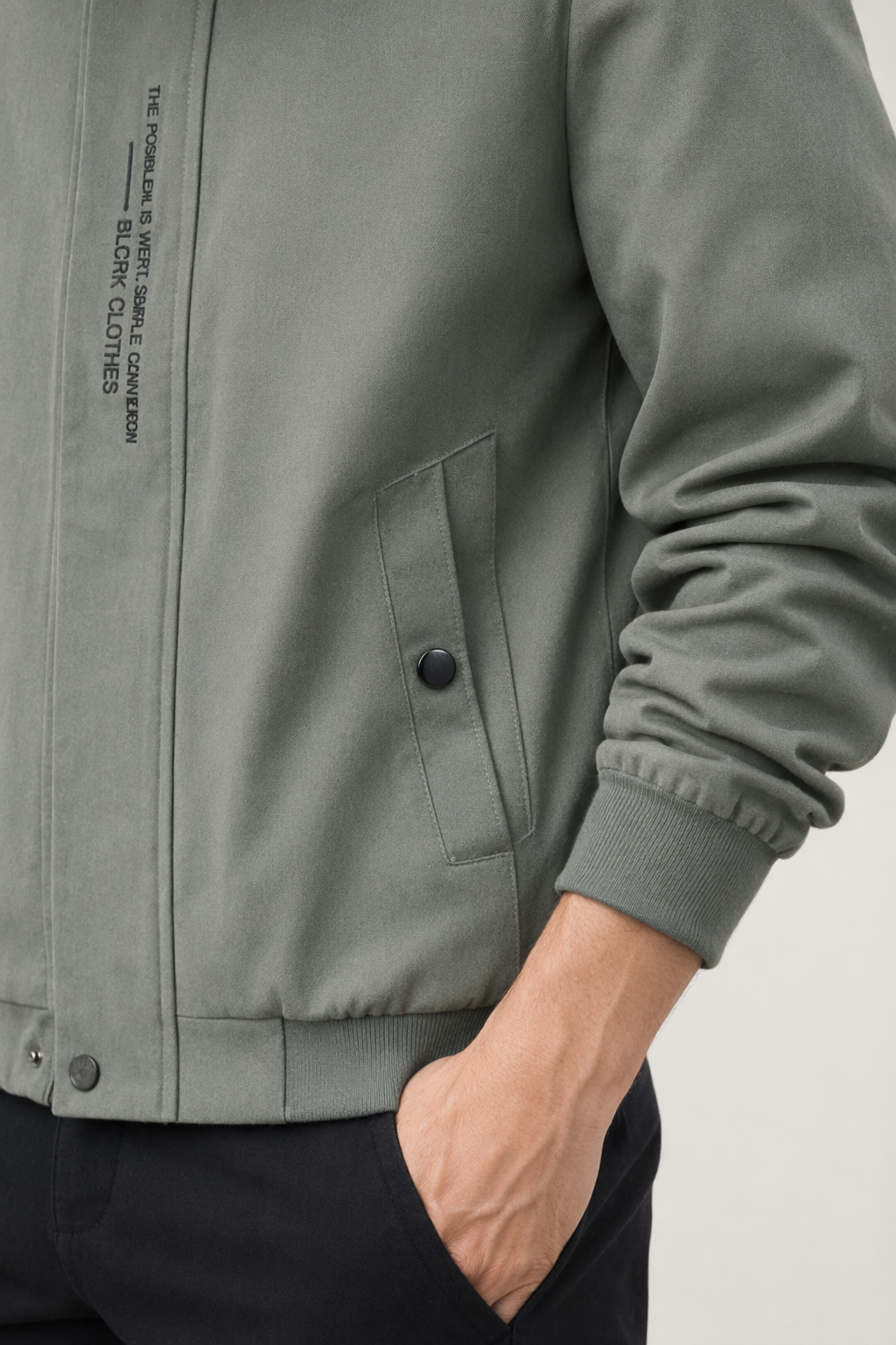 Short High Collar Men's Jacket Green