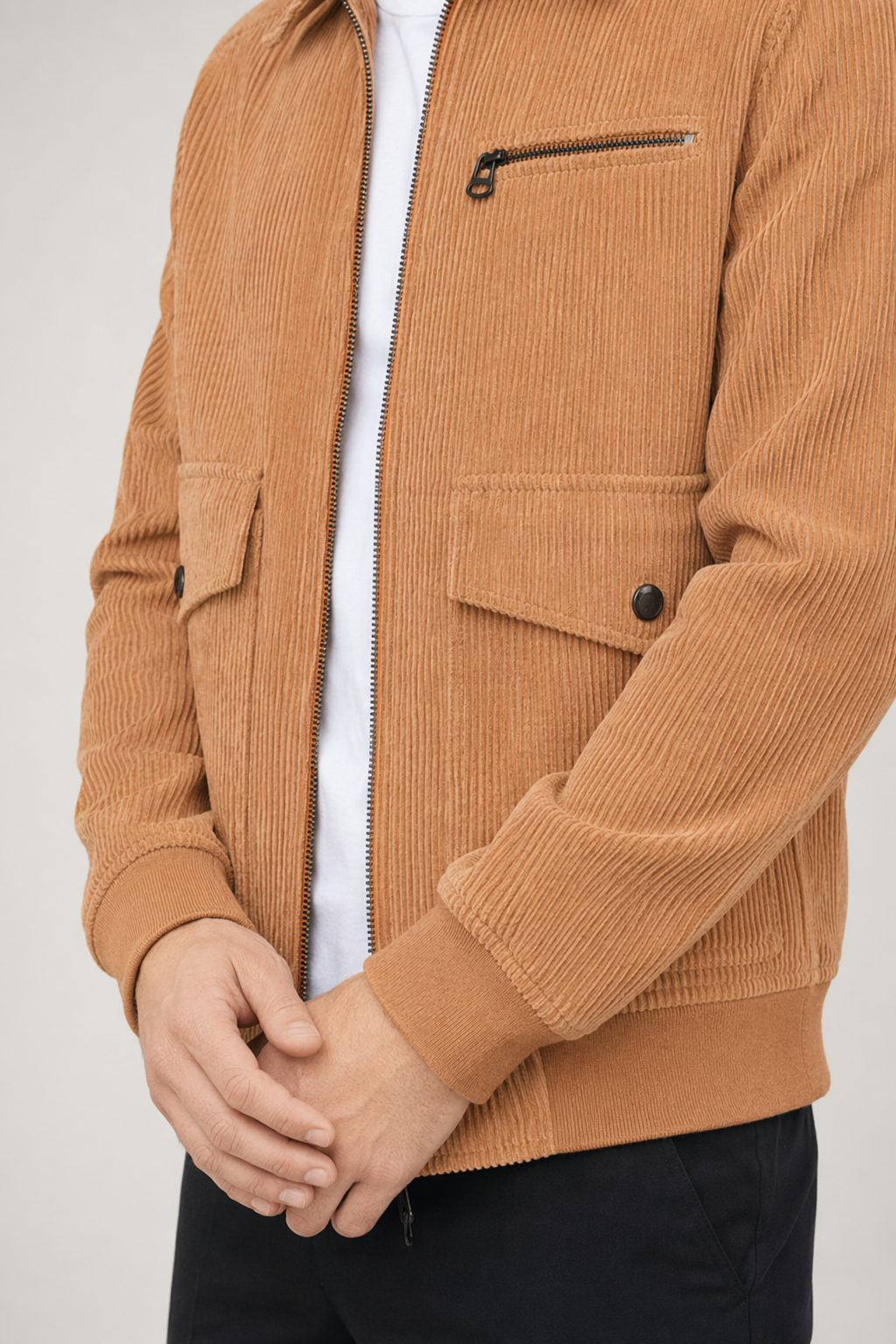 Corduroy Jacket for Men with Front Pockets Orange