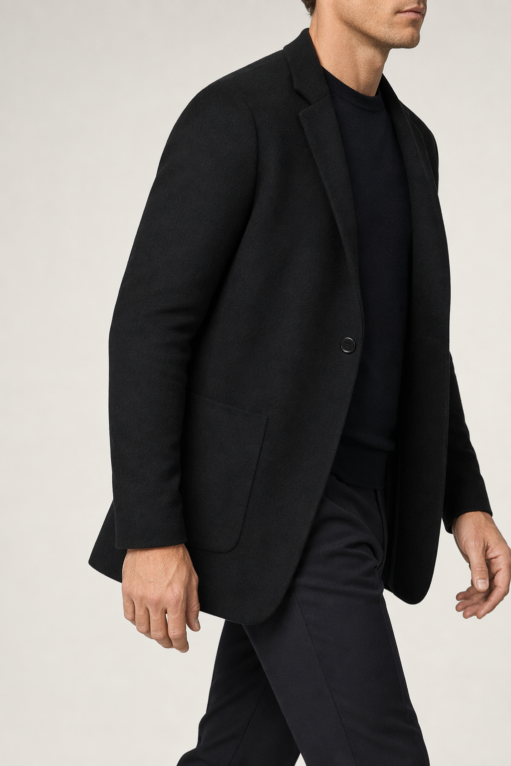Sophisticated Single Button Wool Blend Sport Coat for Men Black
