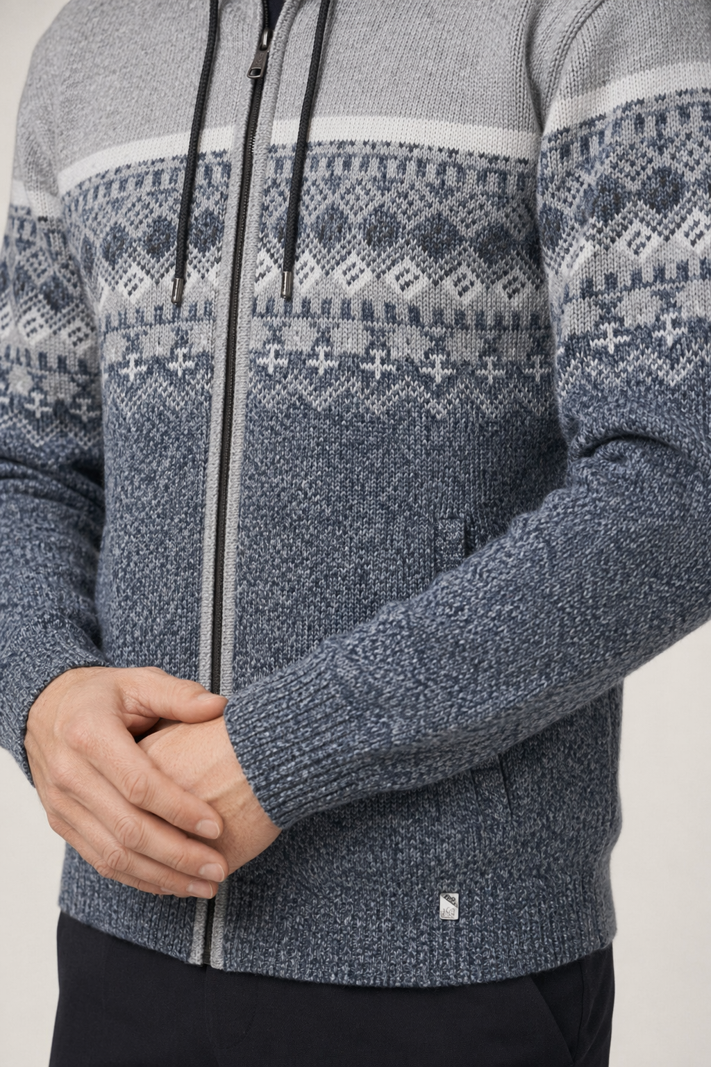 Printed Zip-Up Hooded Jacket for Men Light Gray