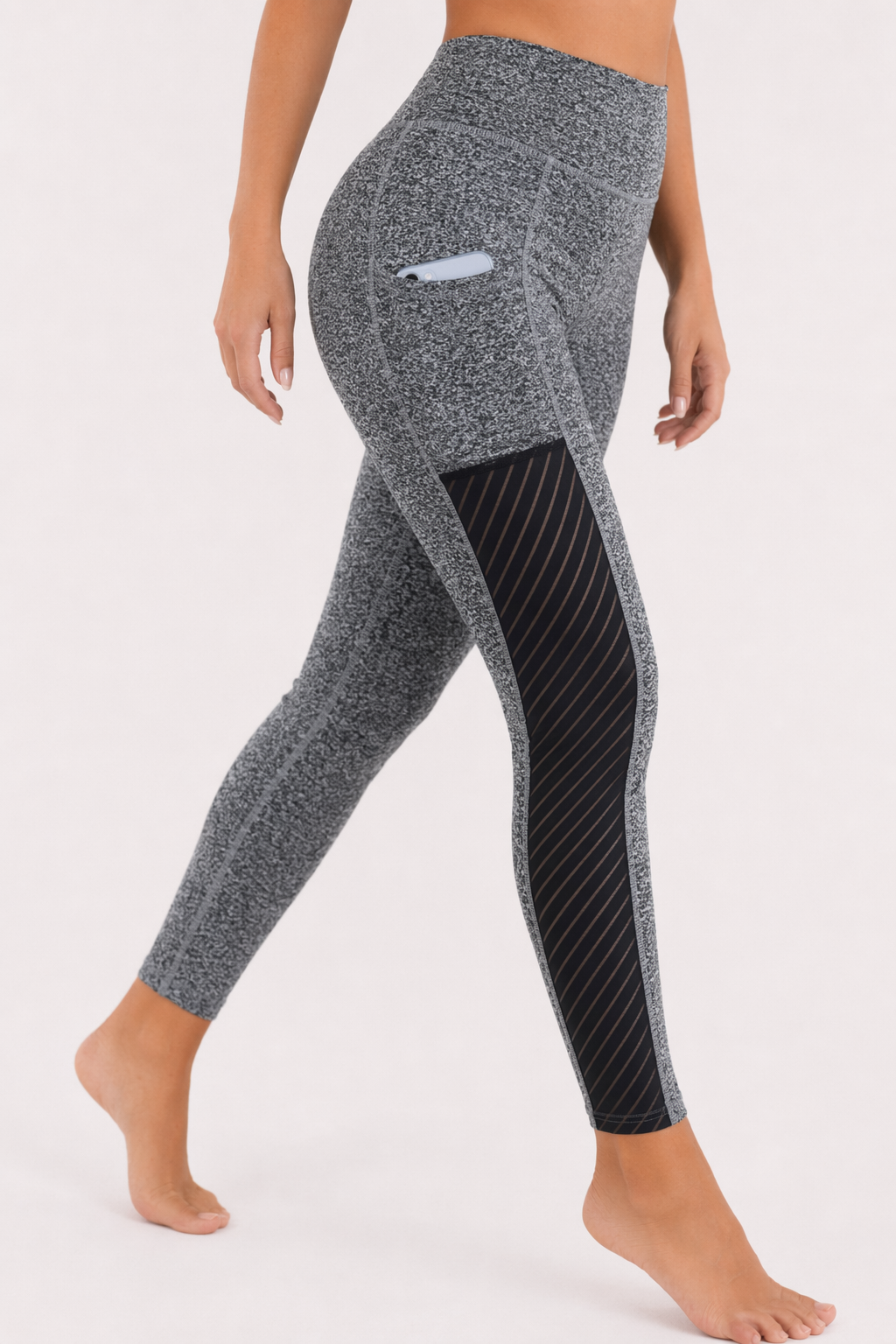 Mesh Panel High-Waisted Yoga Leggings featuring Pockets Dark gray