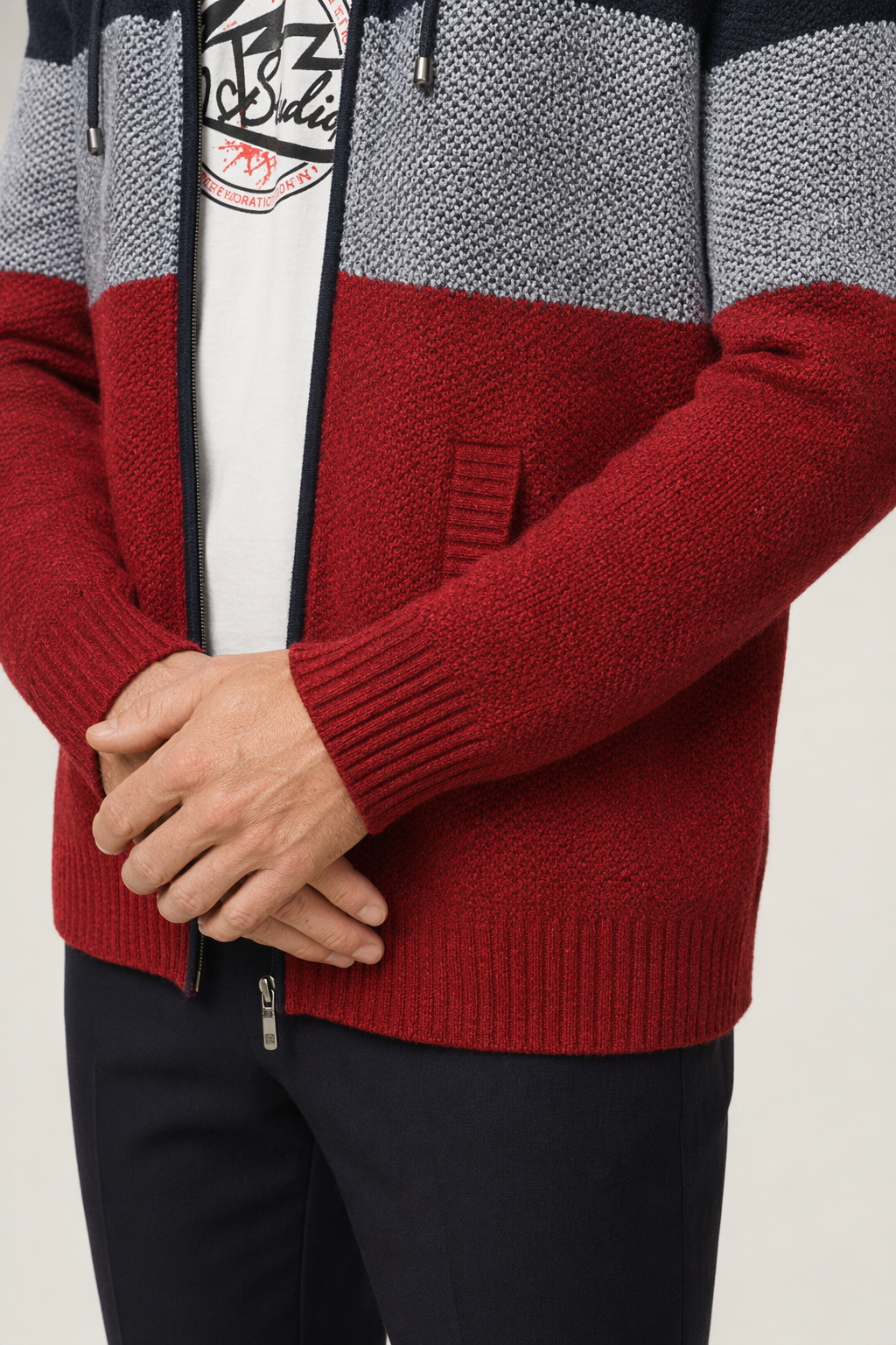 Men's Zip-Up Hooded Sweater Coat Red