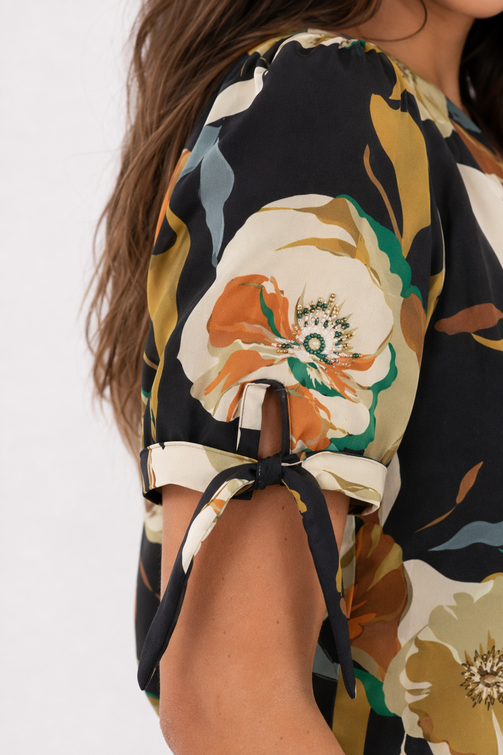 Summer Floral V Neck Top for Women with Vibrant Colors Black