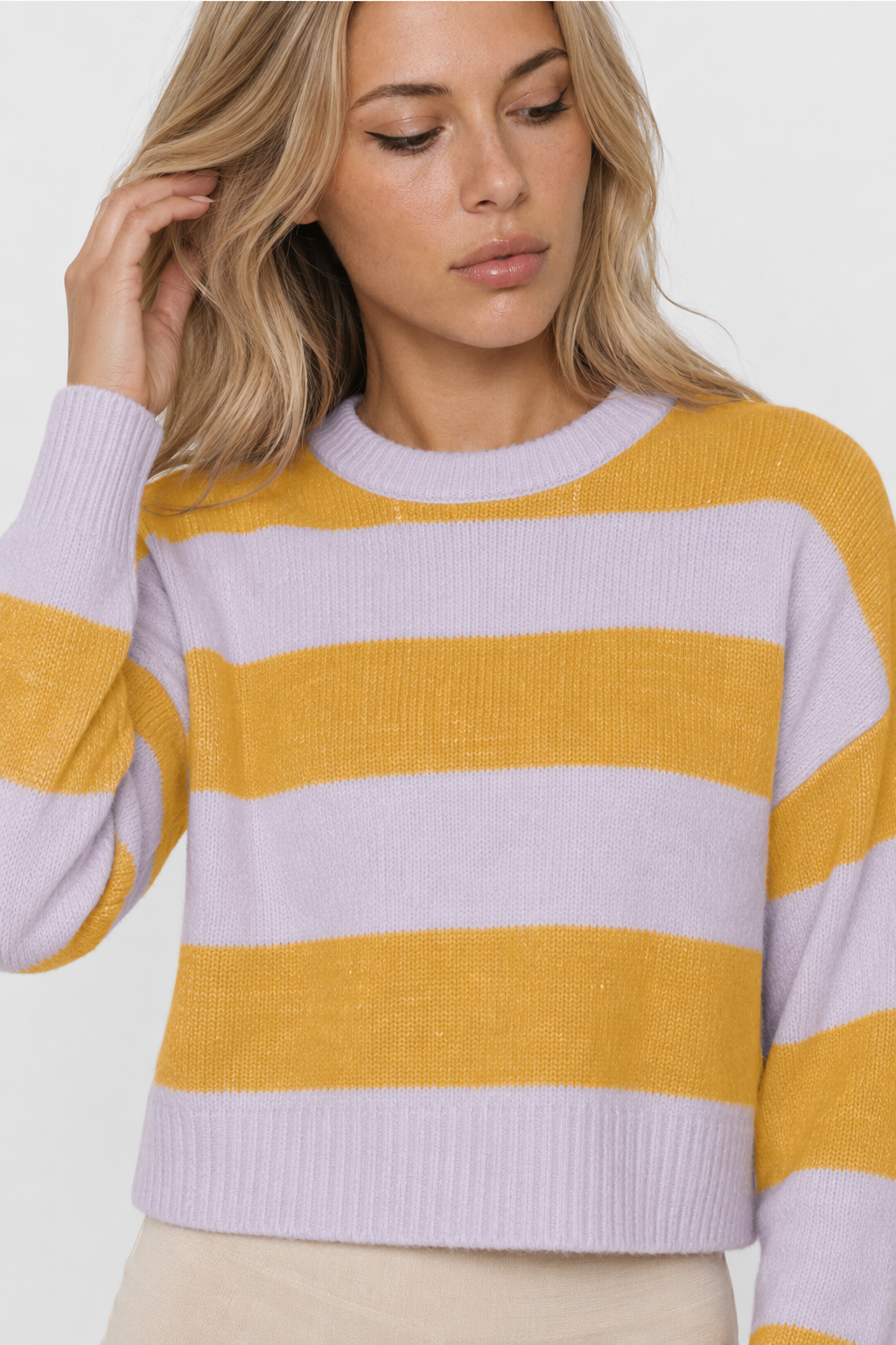 Cropped Sweater with Stripes for Women Yellow