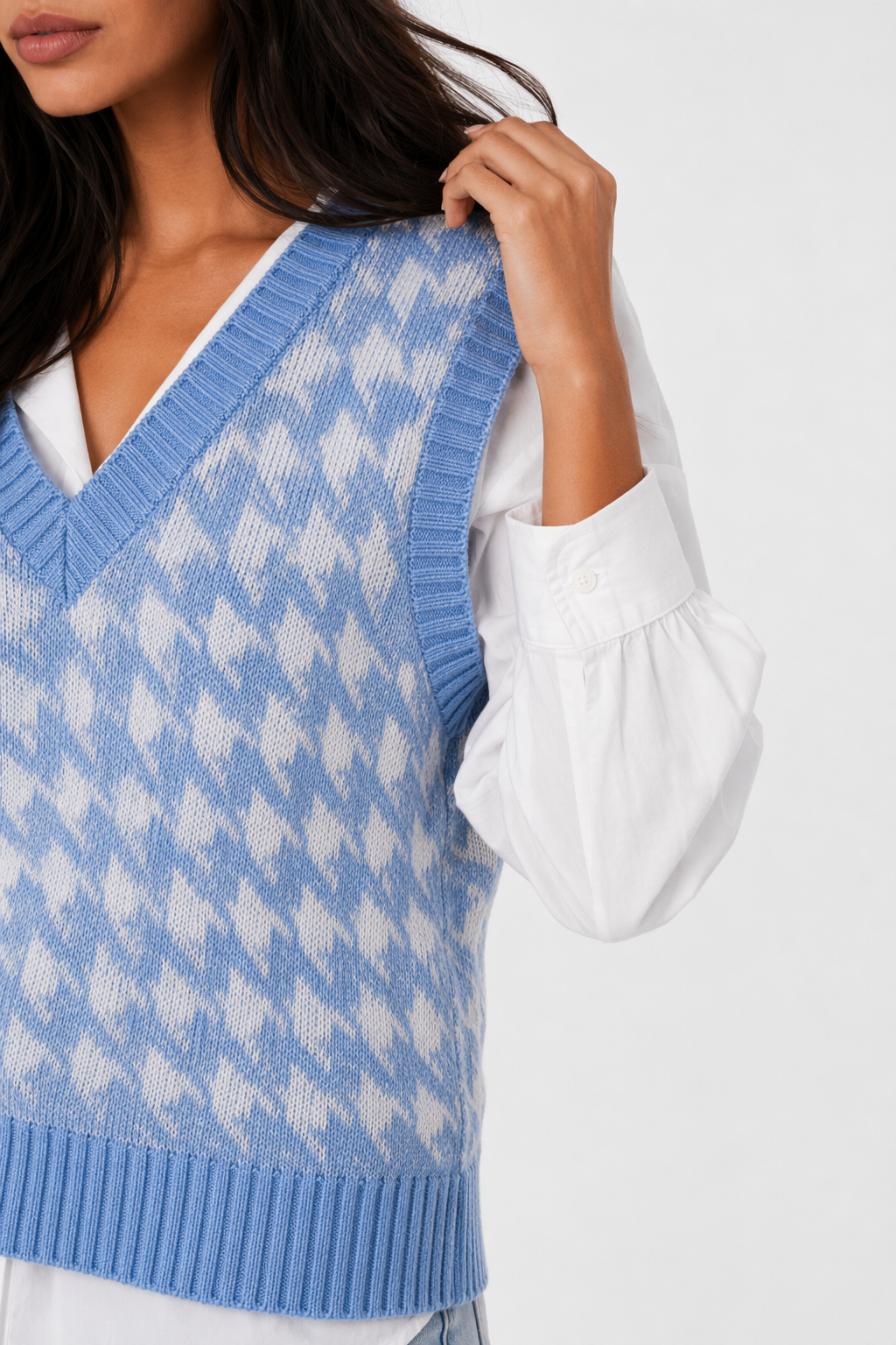 Argyle V-Neck Sweater Vest for Women Blue