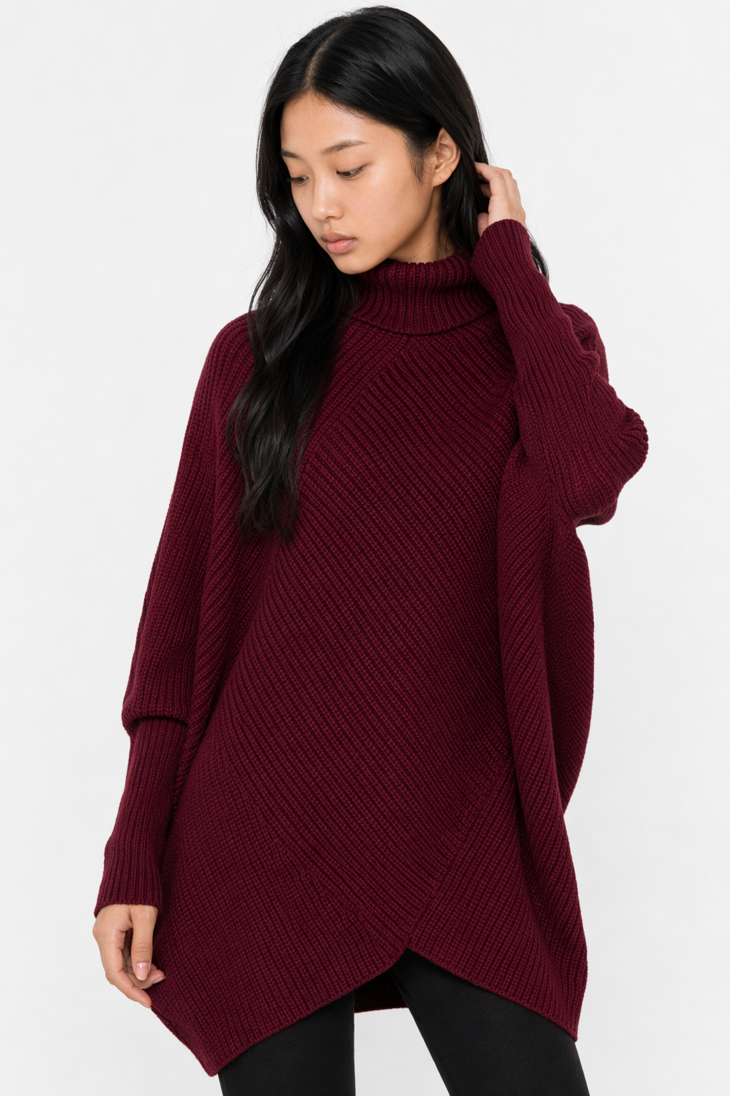 Turtleneck Batwing Sweater for Women Red
