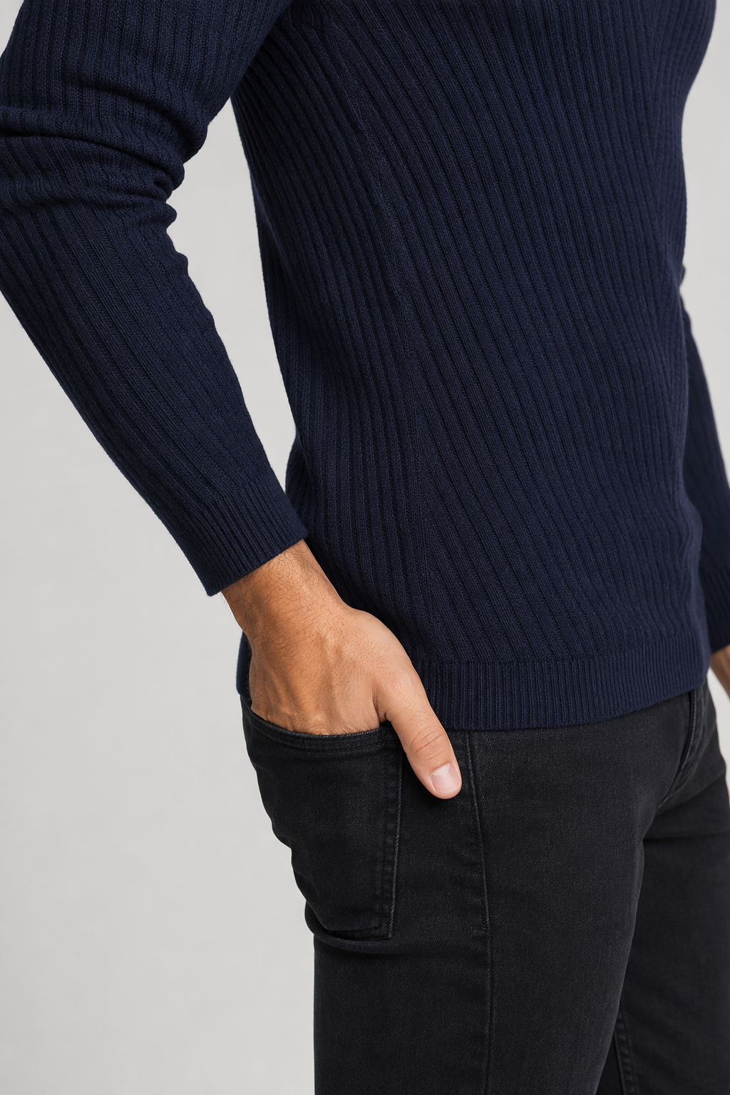 Casual V-Neck Sweater for Men with Buttoned Design Navy