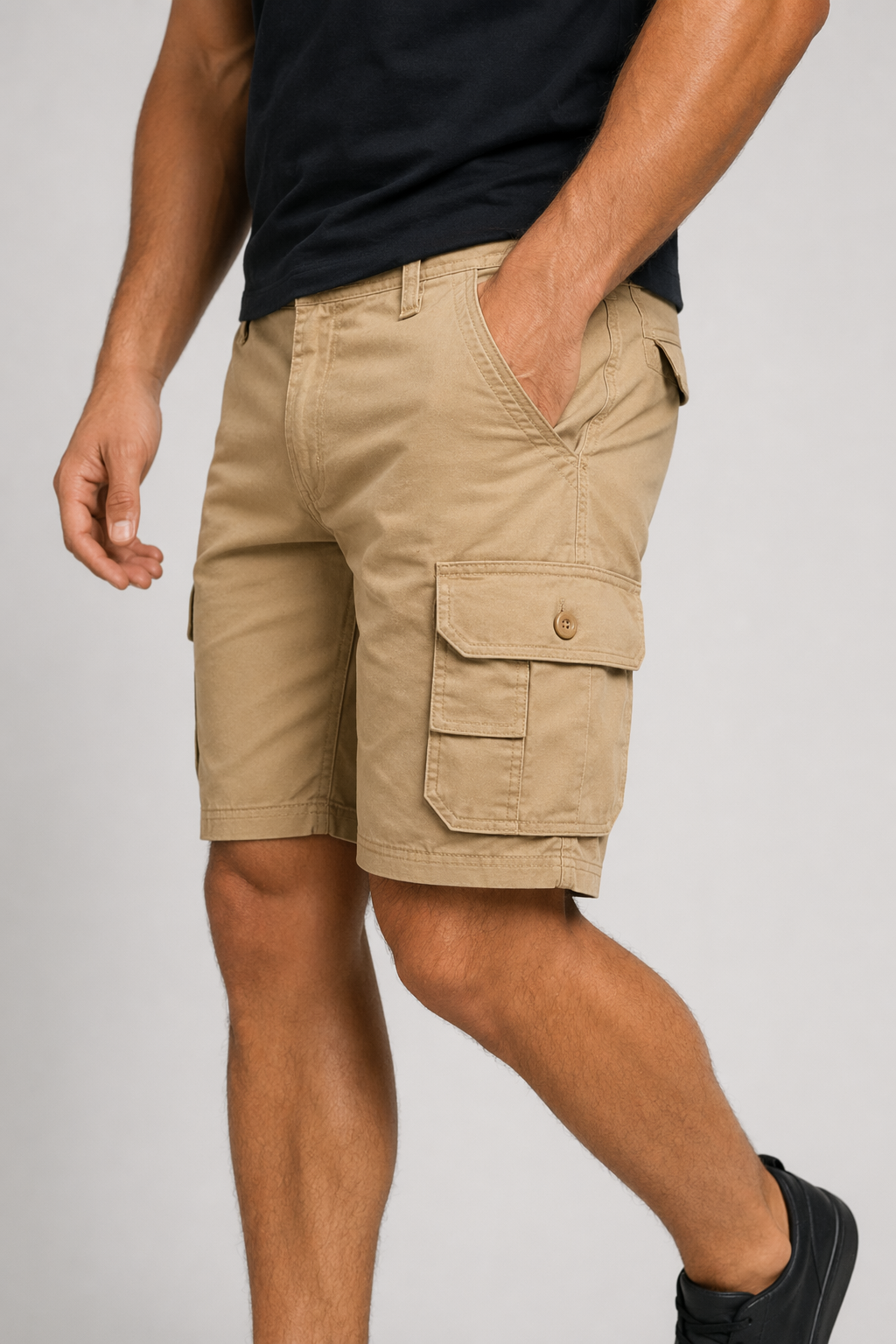 Side Pocketed Men's Casual Cargo Shorts Khaki