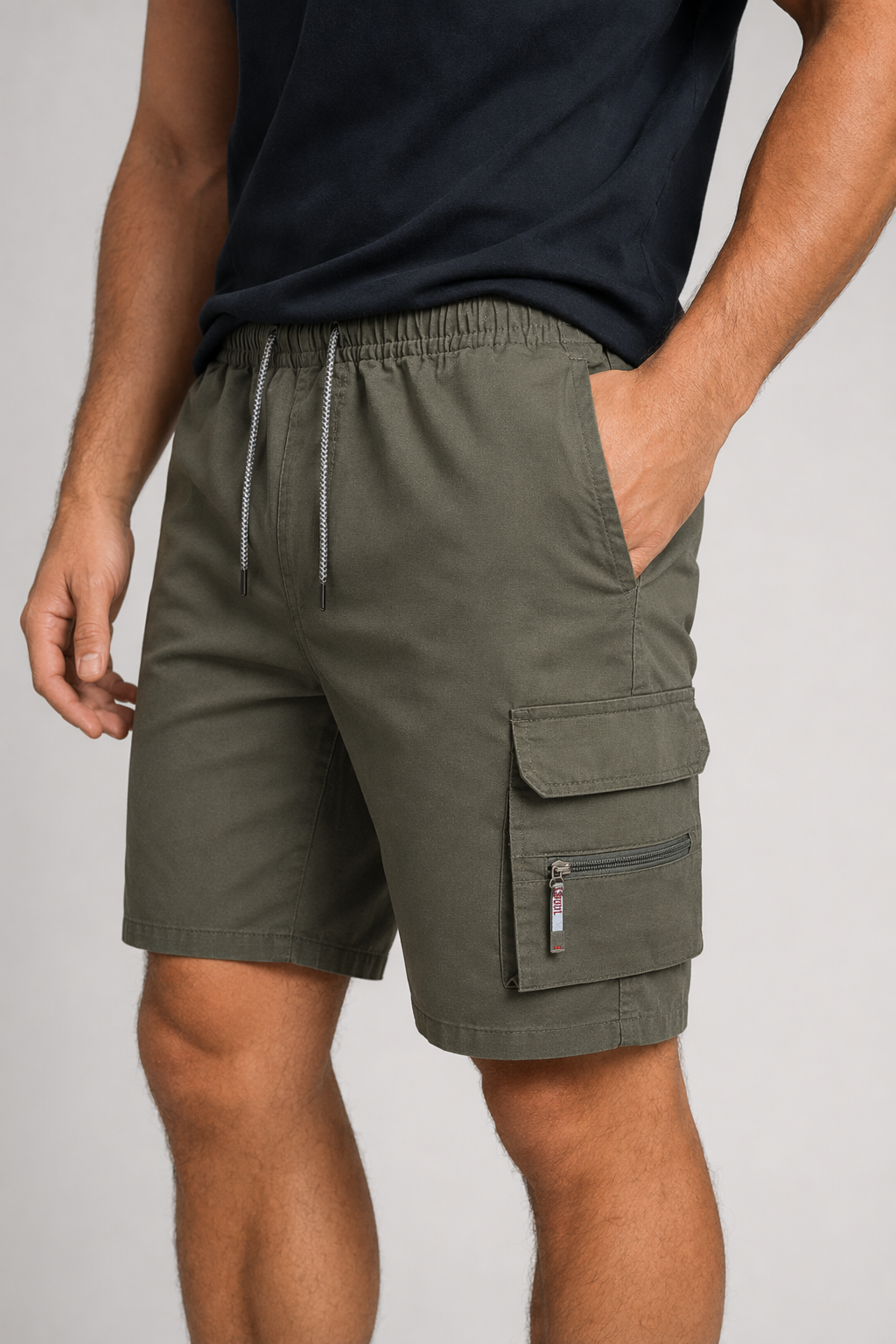 Summer Elastic Waist Men's Casual Shorts Army Green