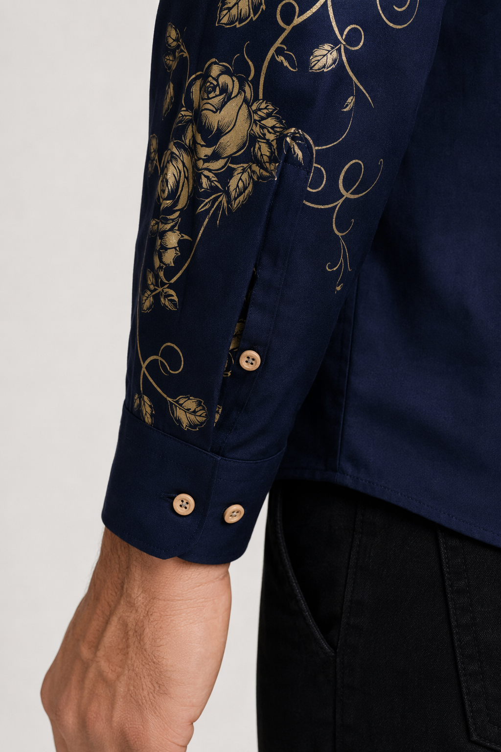 Floral Print Men's Button-Down Shirt Navy