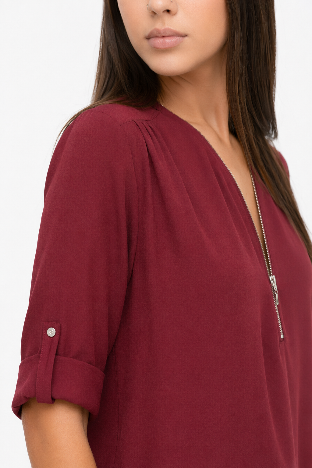 V Neck Blouse for Women with Trendy Urban Style Wine