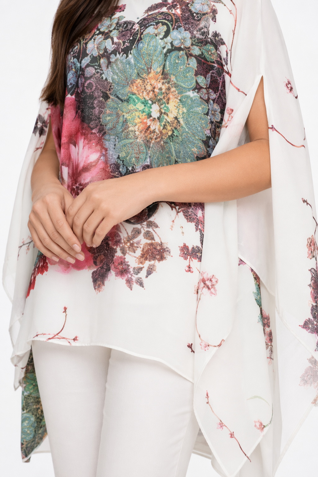 Chiffon Peony Oversized Blouse for Women White