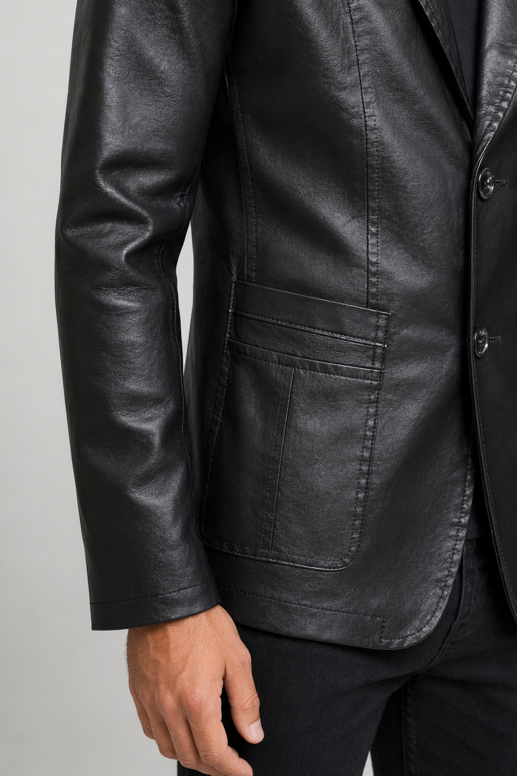 Men's Faux Leather Suit Jacket Black