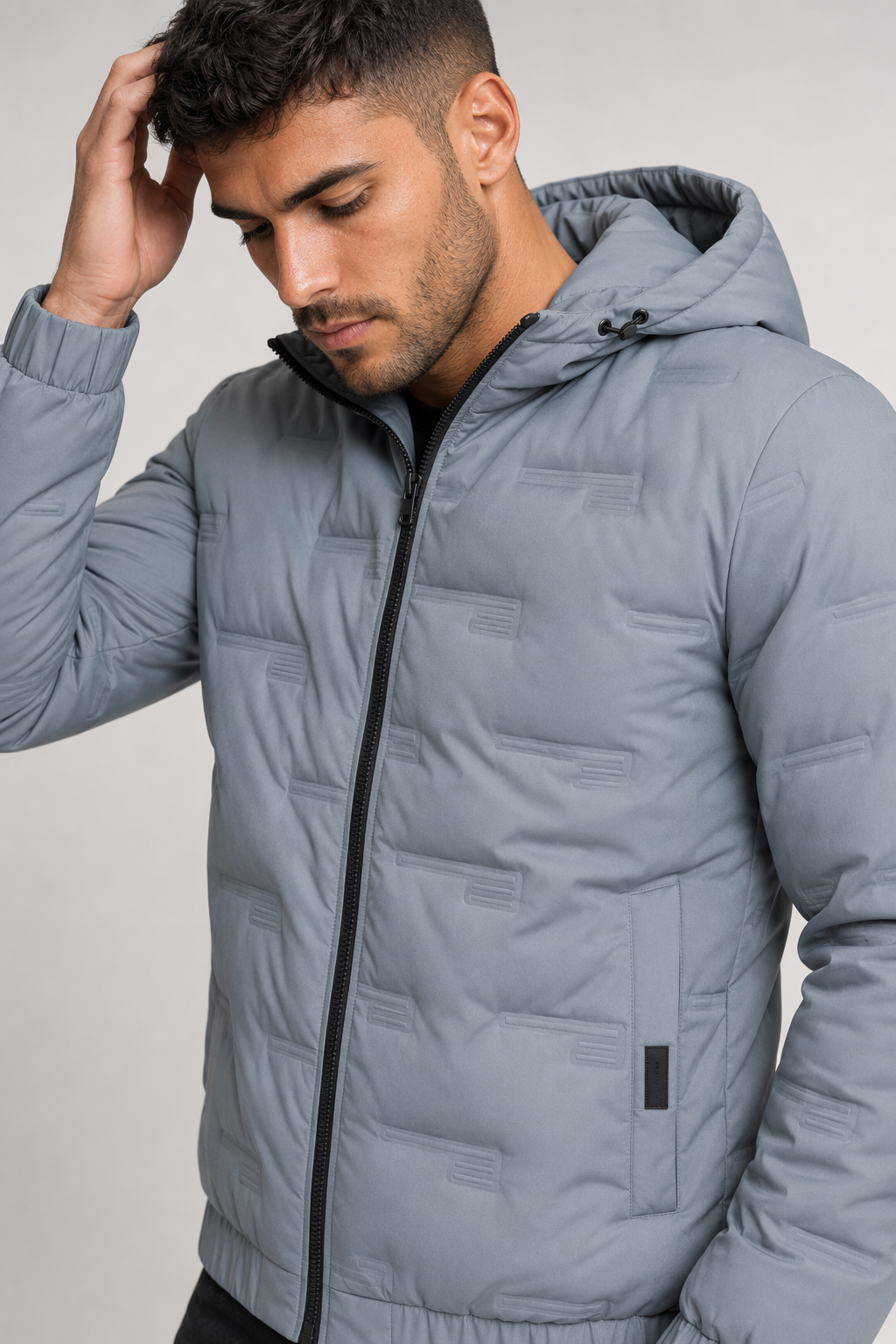 Hooded Puffer Jacket for Men with Zipper Closure Blue