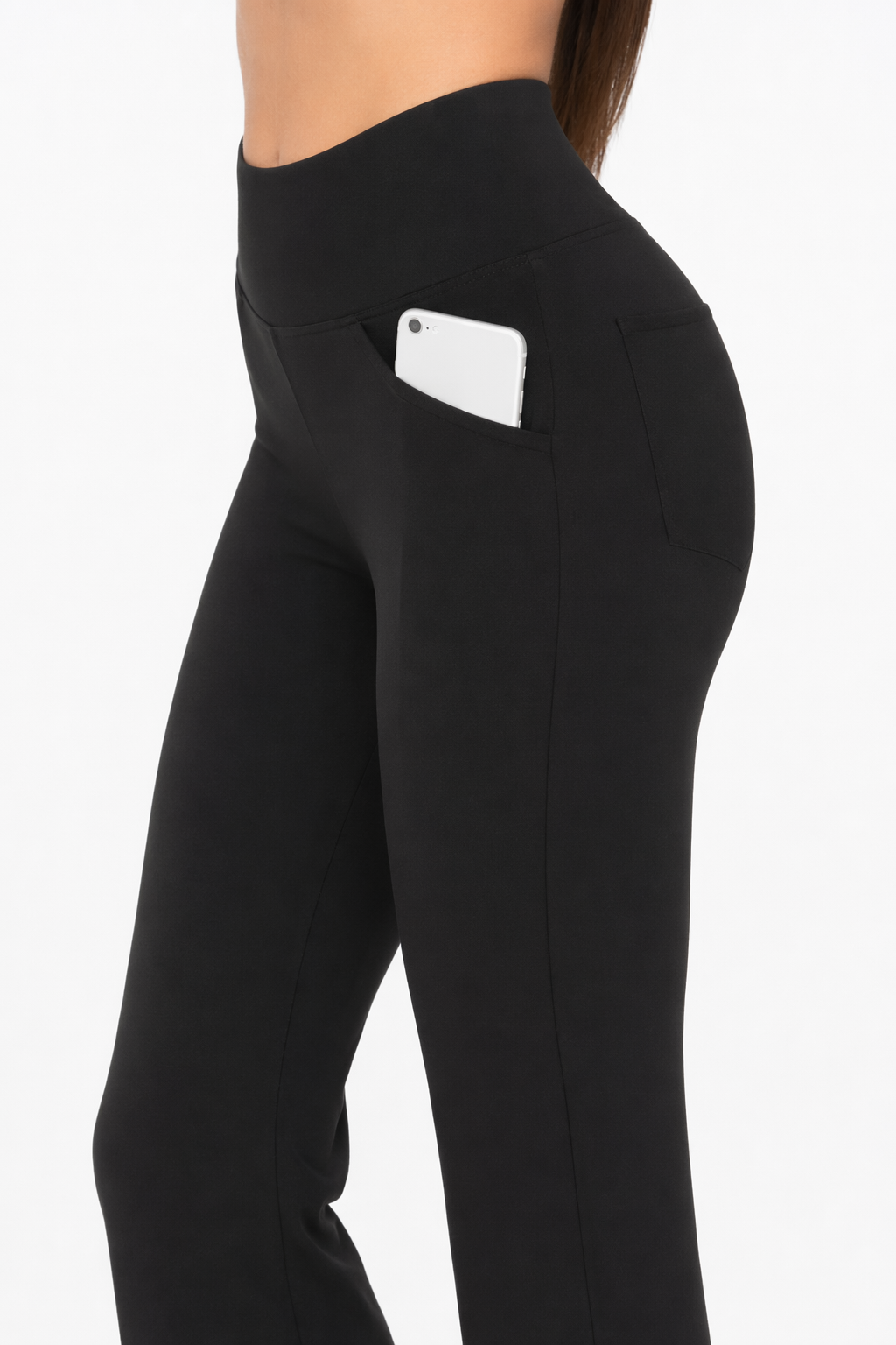 Flattering Straight Flare Yoga Leggings with a High Waist CS-Black