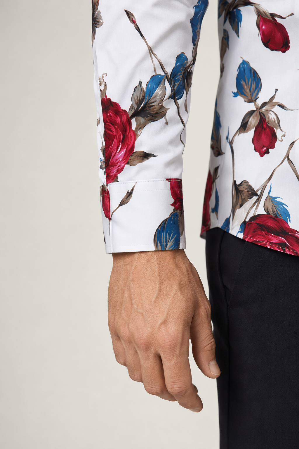 Long Sleeve Red Floral Men's Shirt Default