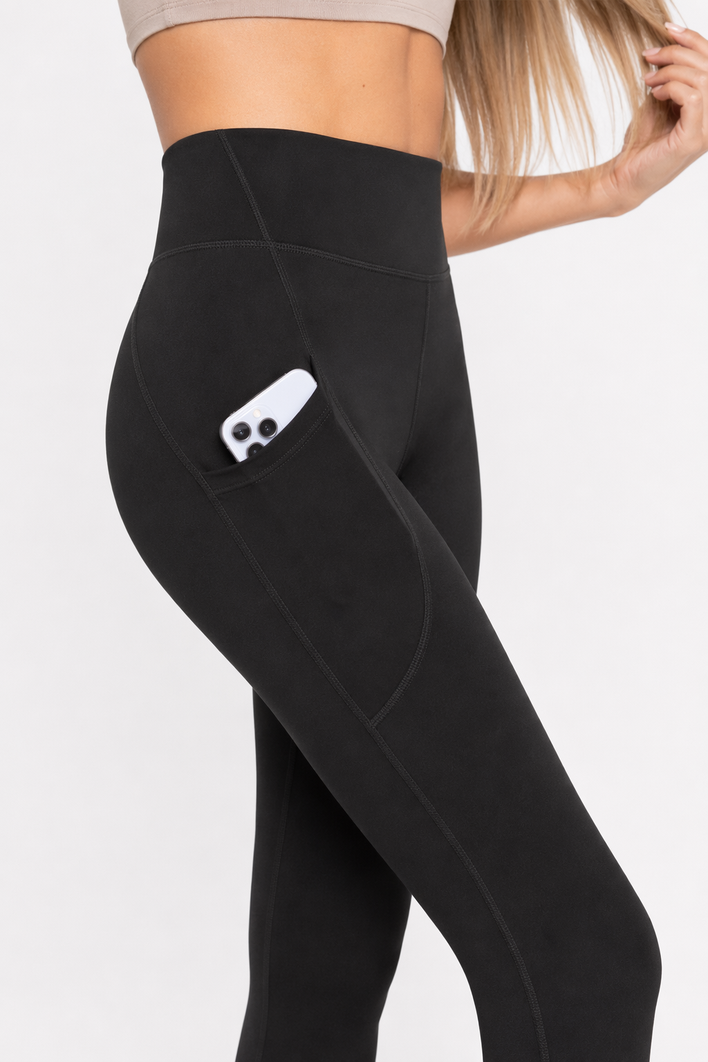 Yoga Pants with High Waistband and Convenient Pockets for Stretching Black
