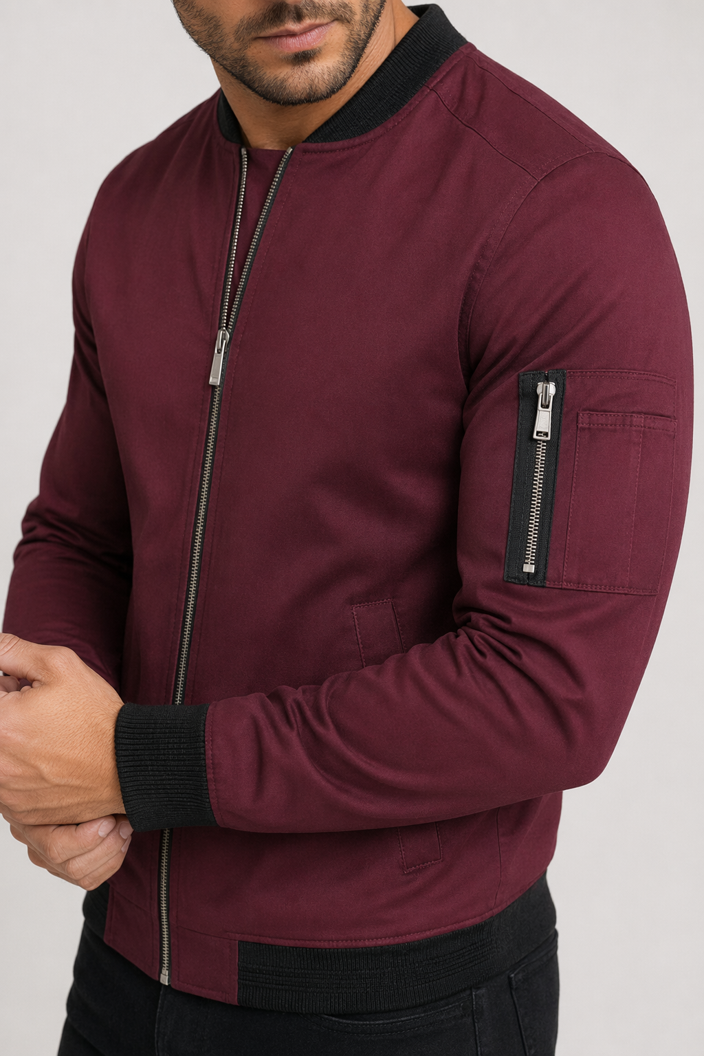 Men's Windproof Zippered Jacket Red