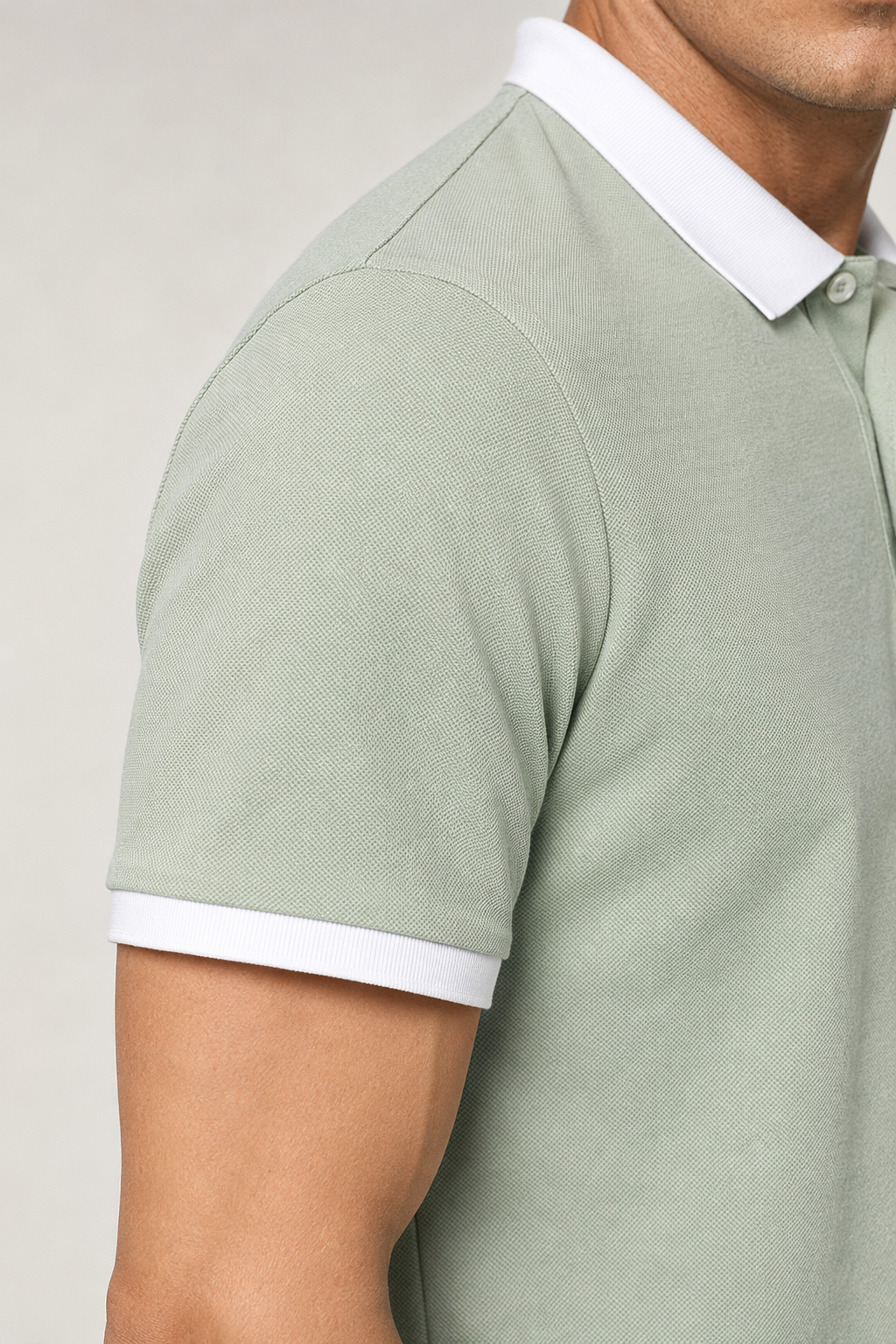 Contrast Collar Men's Polo Shirt Green