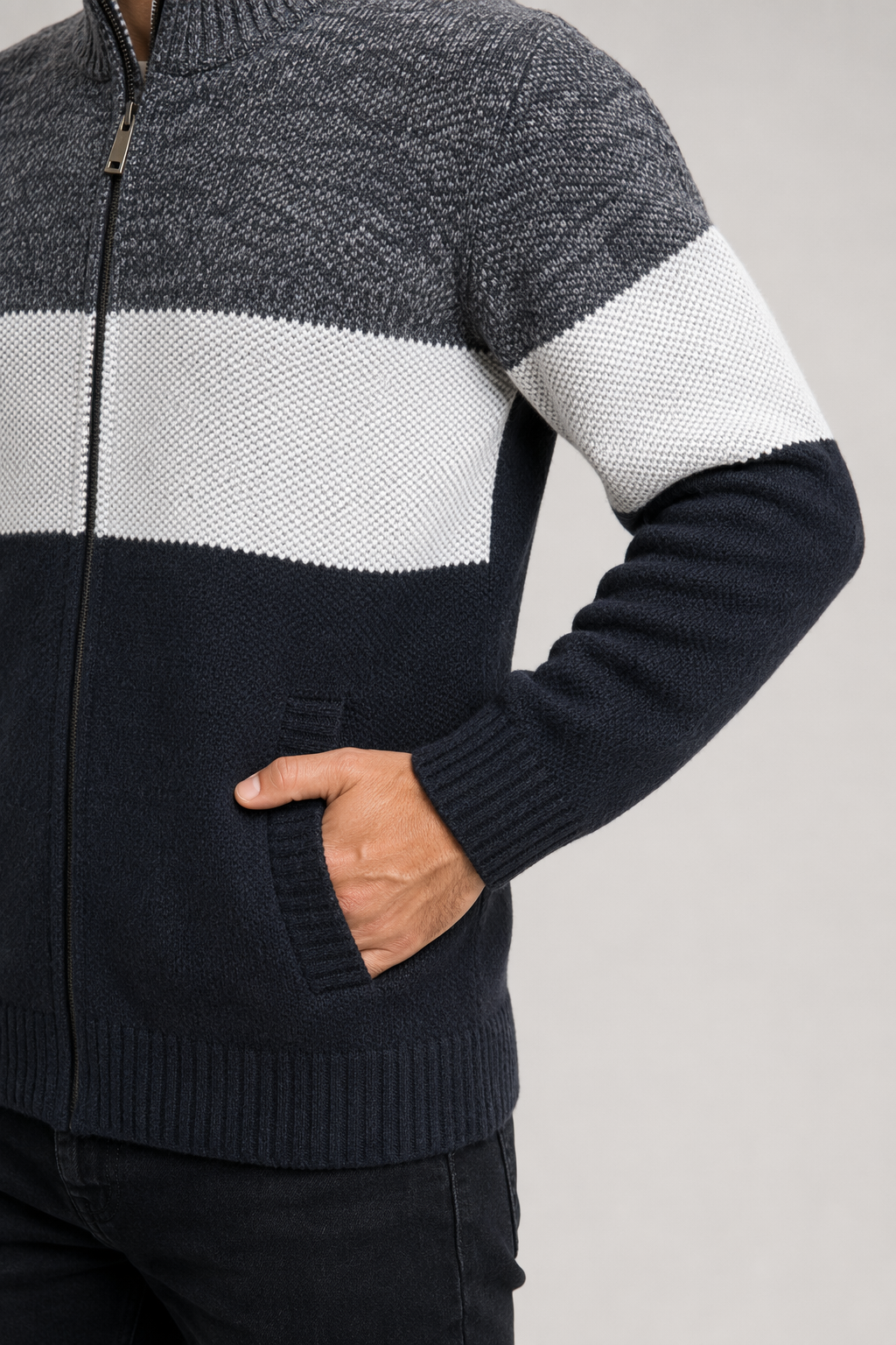 Zip-Up Sweater Jacket for Men's Casual Wear Dark Gray