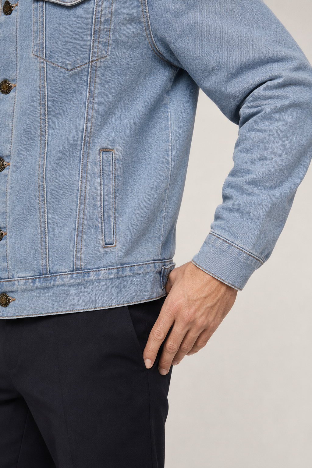 Denim Streetwear Jacket for Men Light Blue