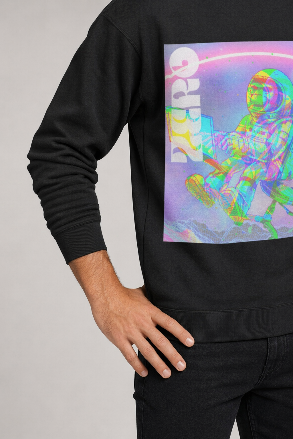 Space Monkey Graphic Sweatshirt for Men Black